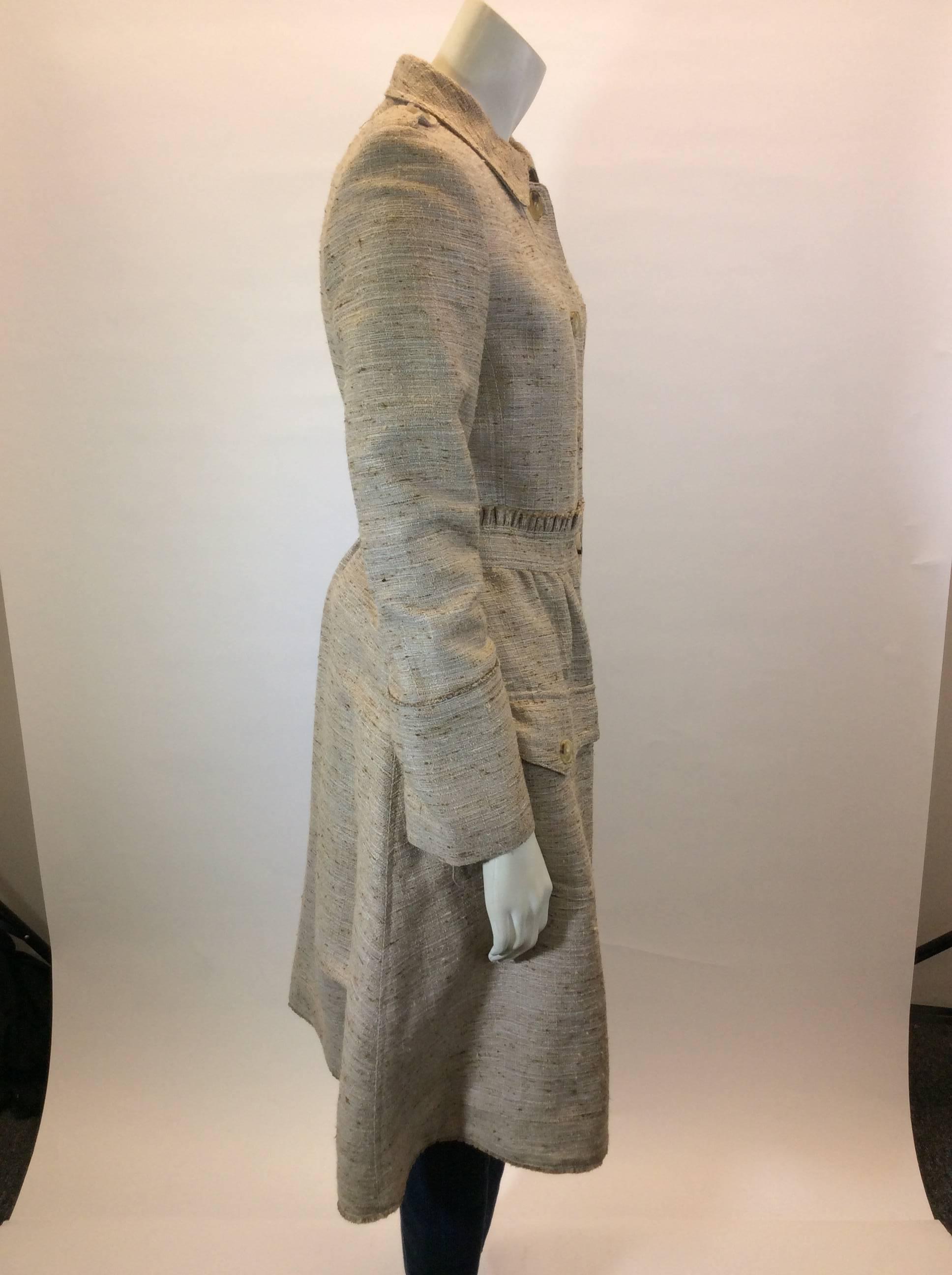 Gray Burberry Tan Tweed Size 4 Coat w/ leather belt  For Sale