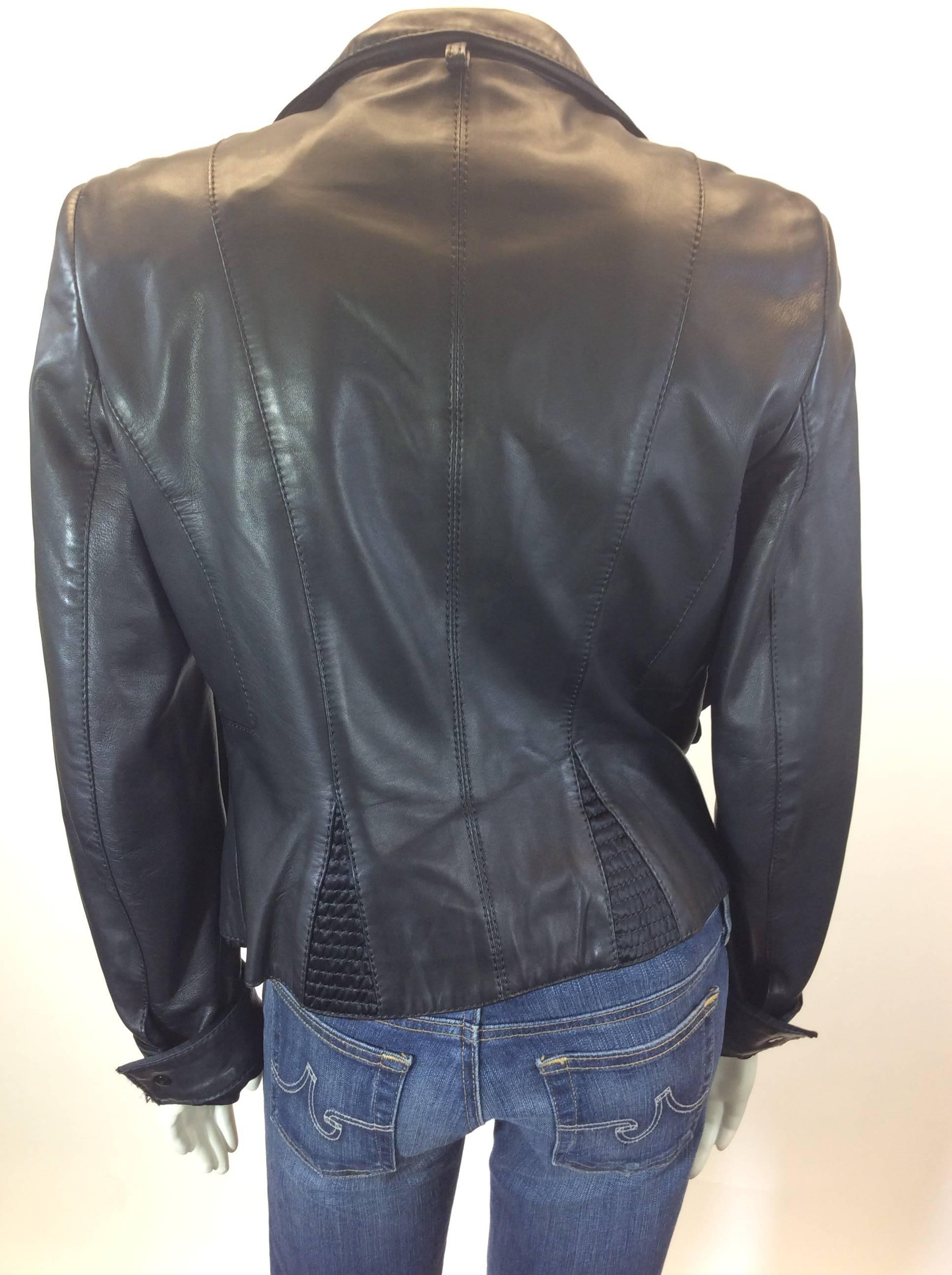 Roberto Cavalli Black Leather Motorcycle Jacket w/ Belt  In Excellent Condition For Sale In Narberth, PA