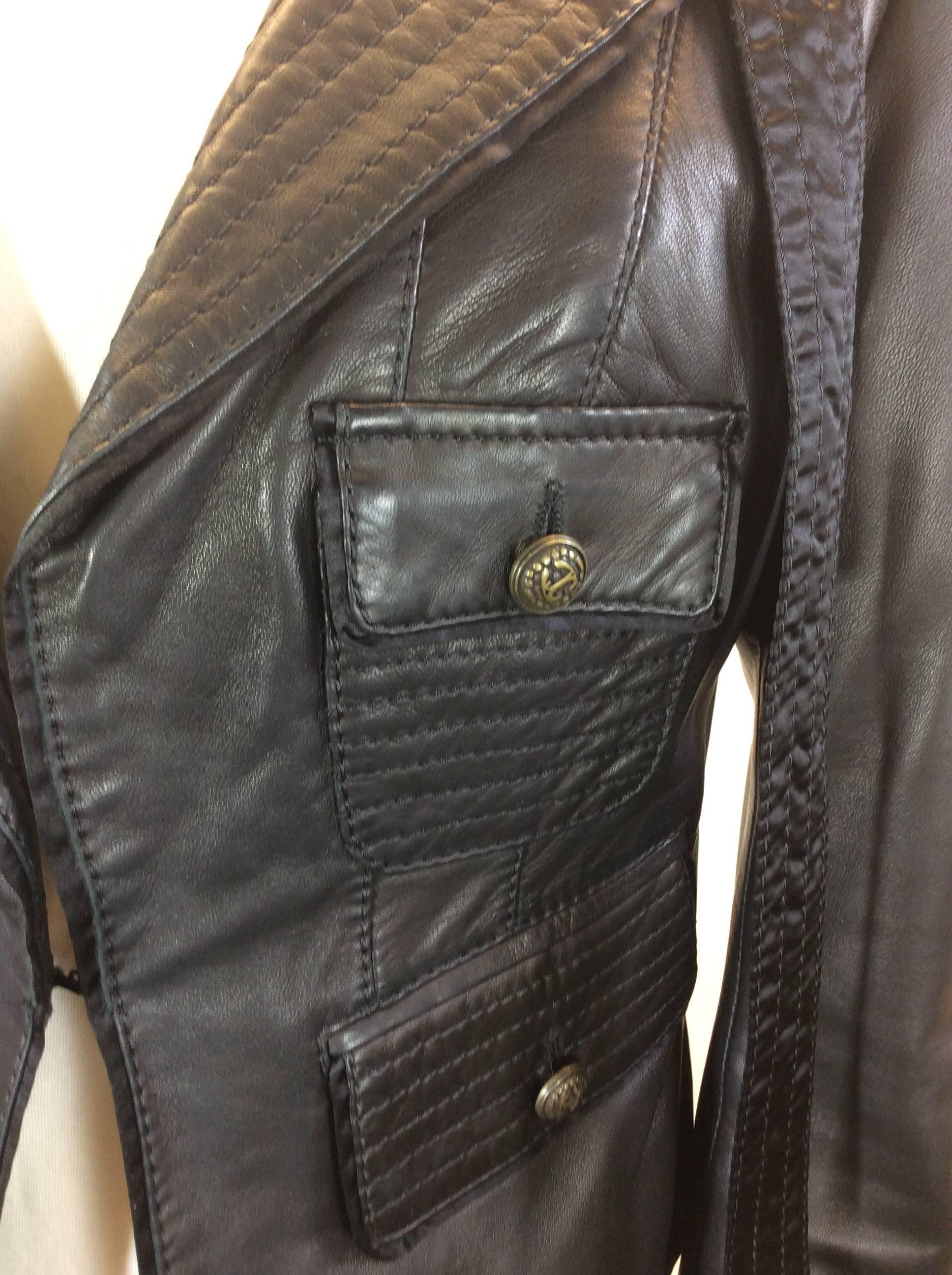 Roberto Cavalli Black Leather Motorcycle Jacket w/ Belt  For Sale 2