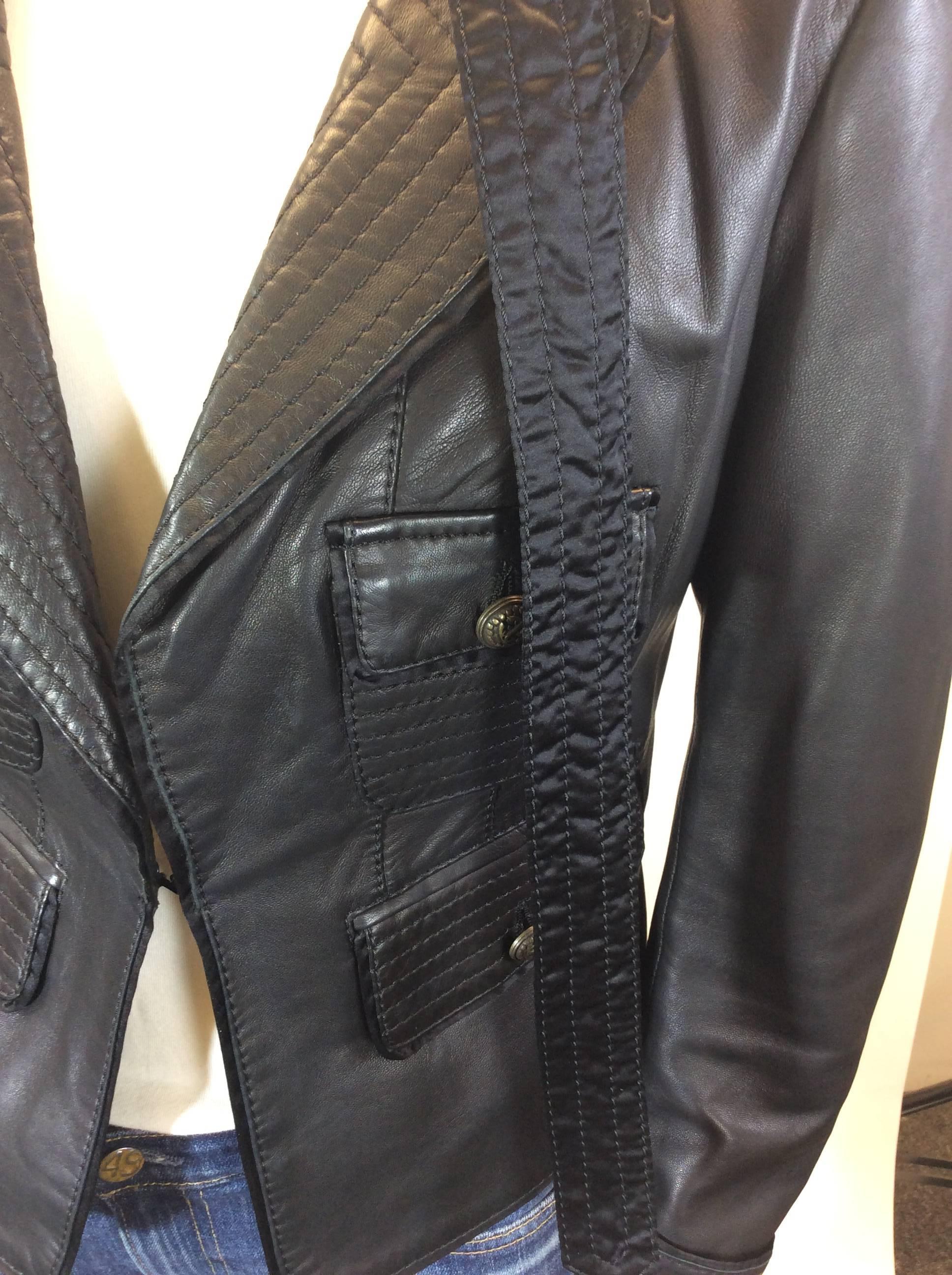 Roberto Cavalli Black Leather Motorcycle Jacket w/ Belt  For Sale 3