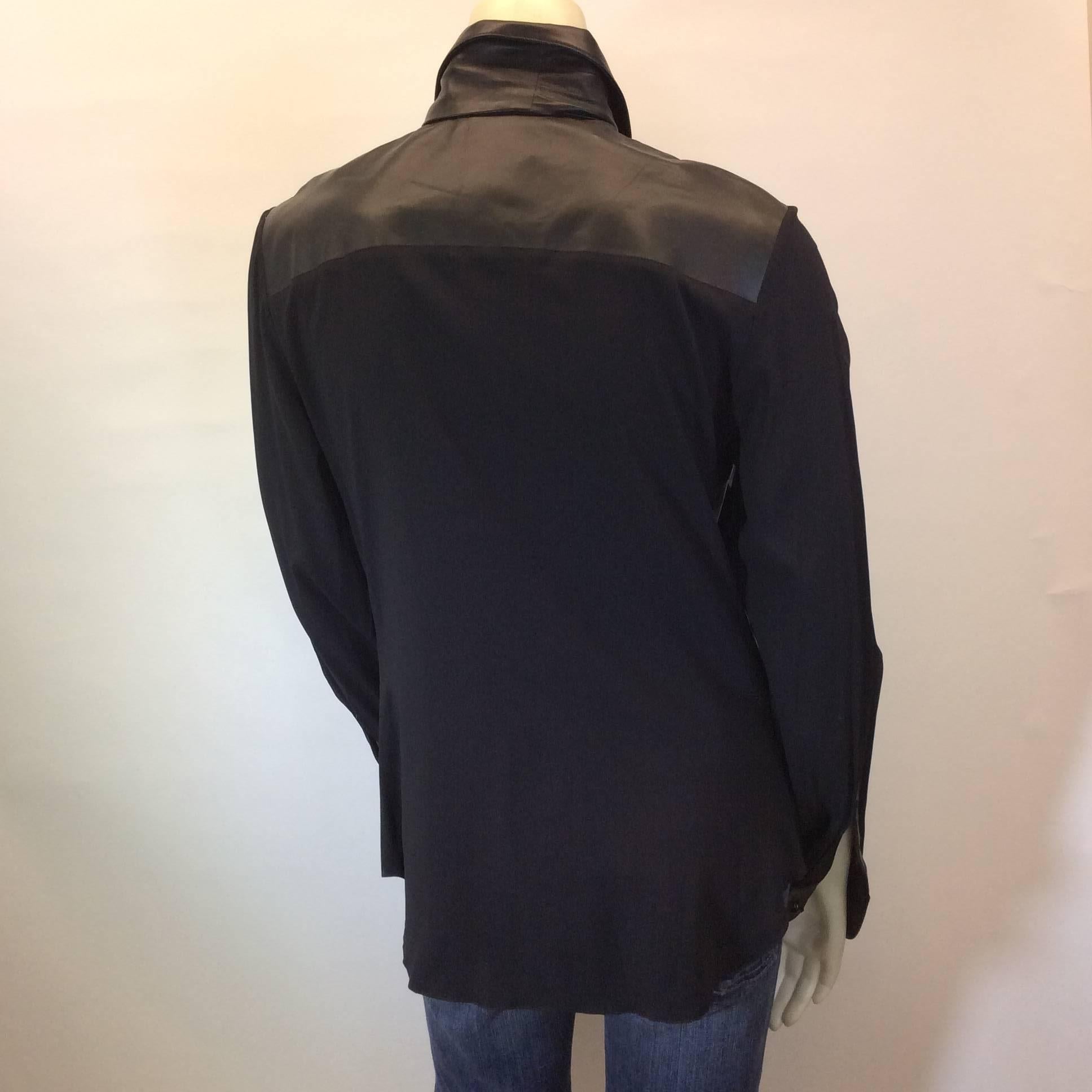 Women's Anna Molinari Black Leather Blouse with Neck Tie For Sale