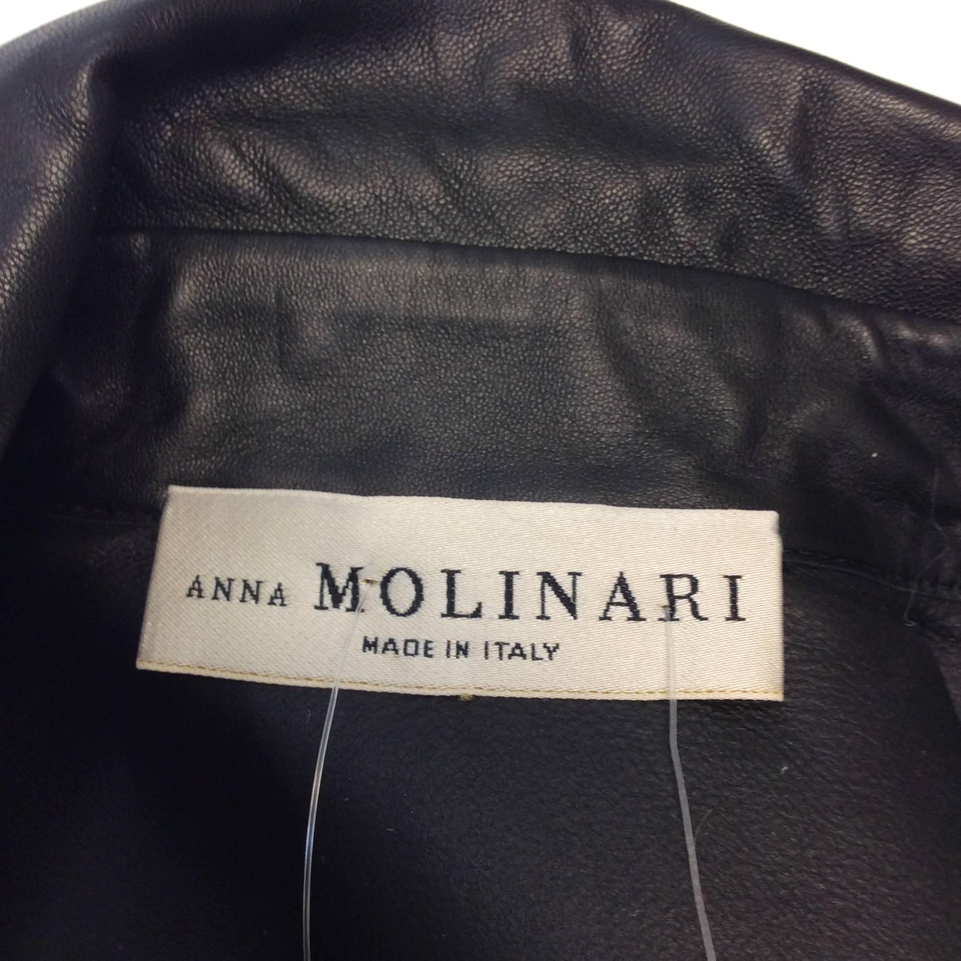 Anna Molinari Black Leather Blouse with Neck Tie For Sale 2