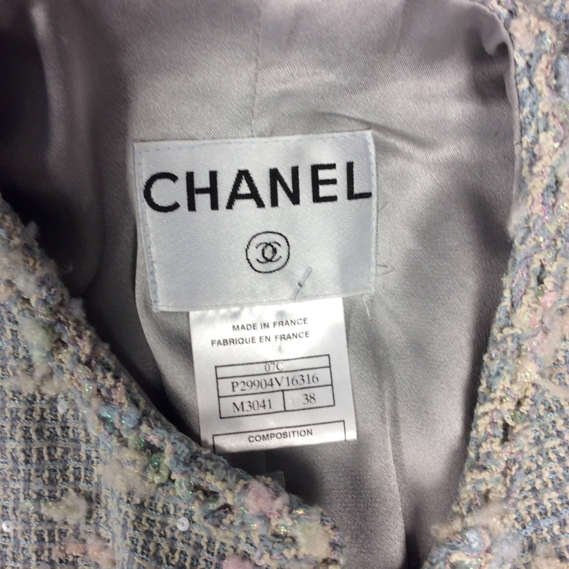 Women's Chanel Blue Sequined Skirt Suit For Sale