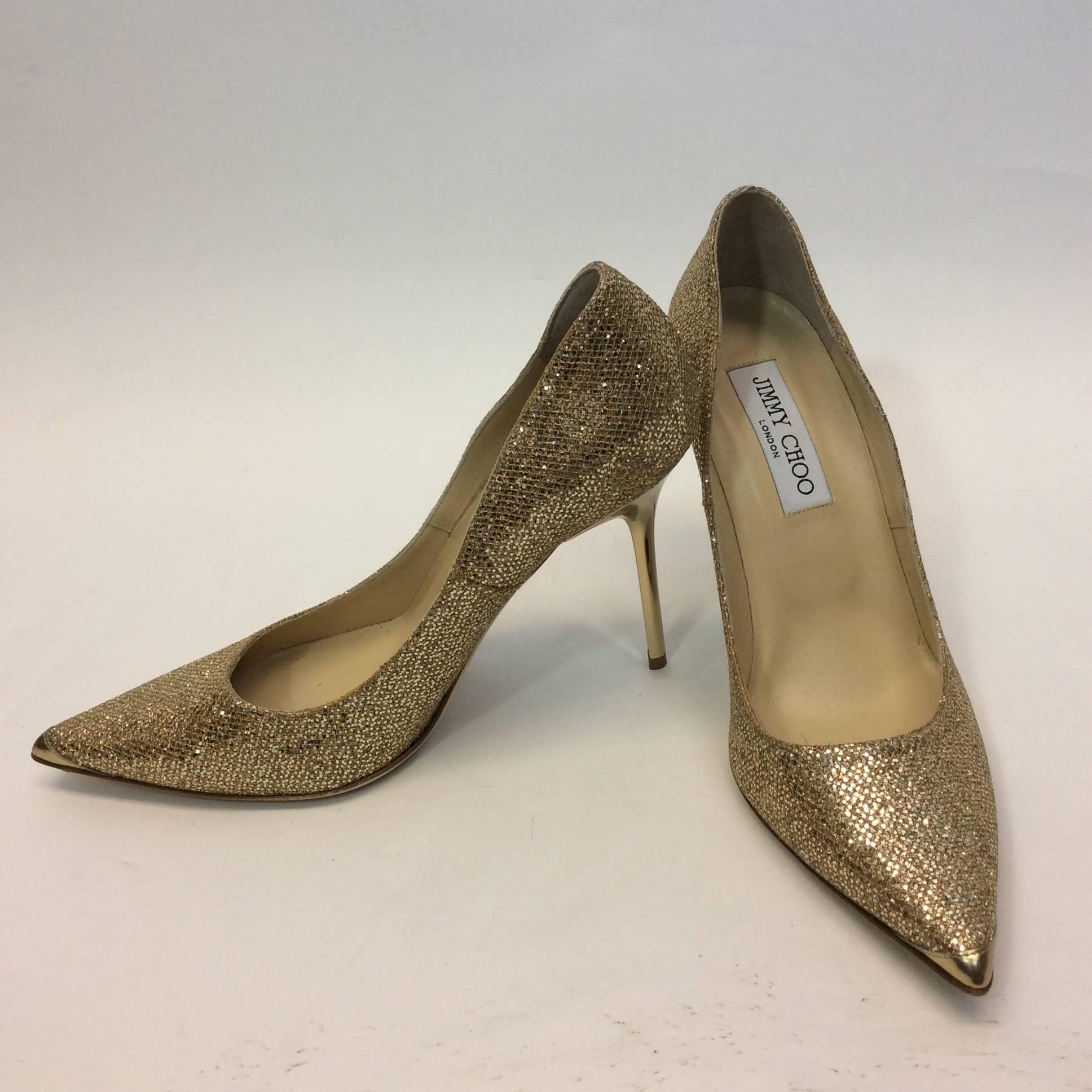 Brown Jimmy Choo Gold Sequined Pump For Sale