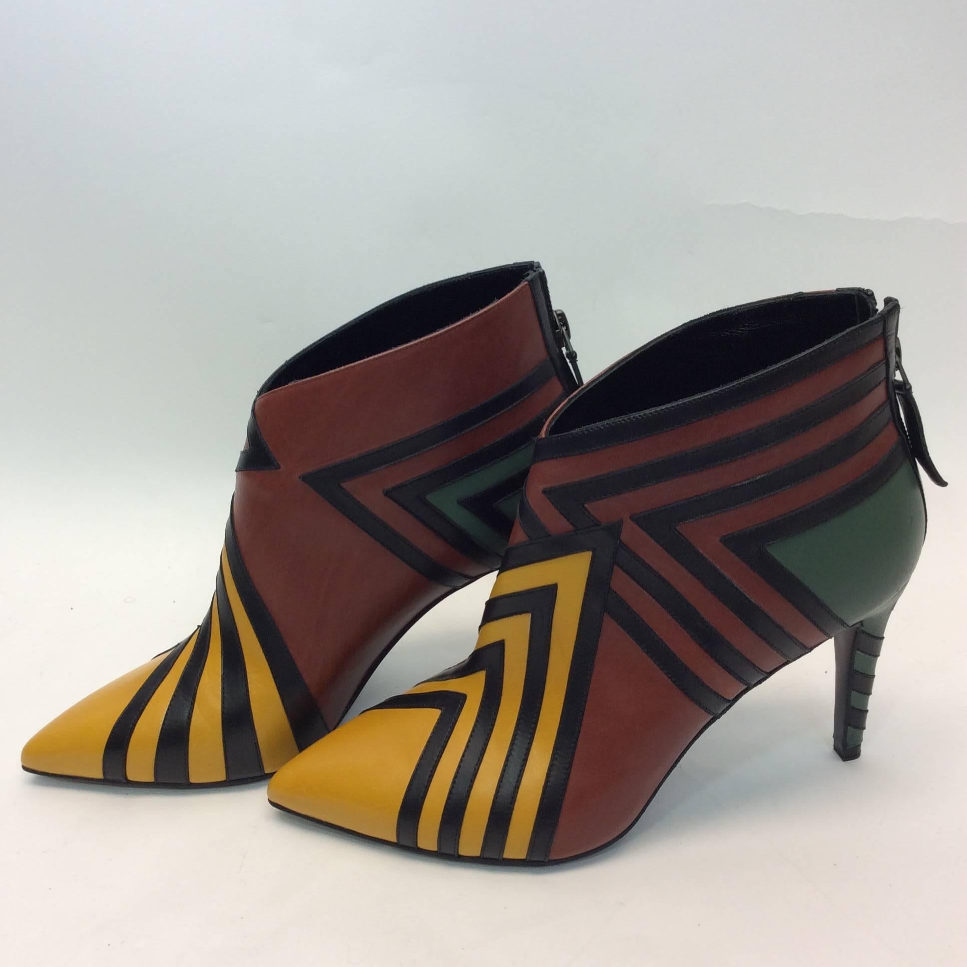 Black Pierre Hardy Geometric Multicolored Leather Bootie For Sale