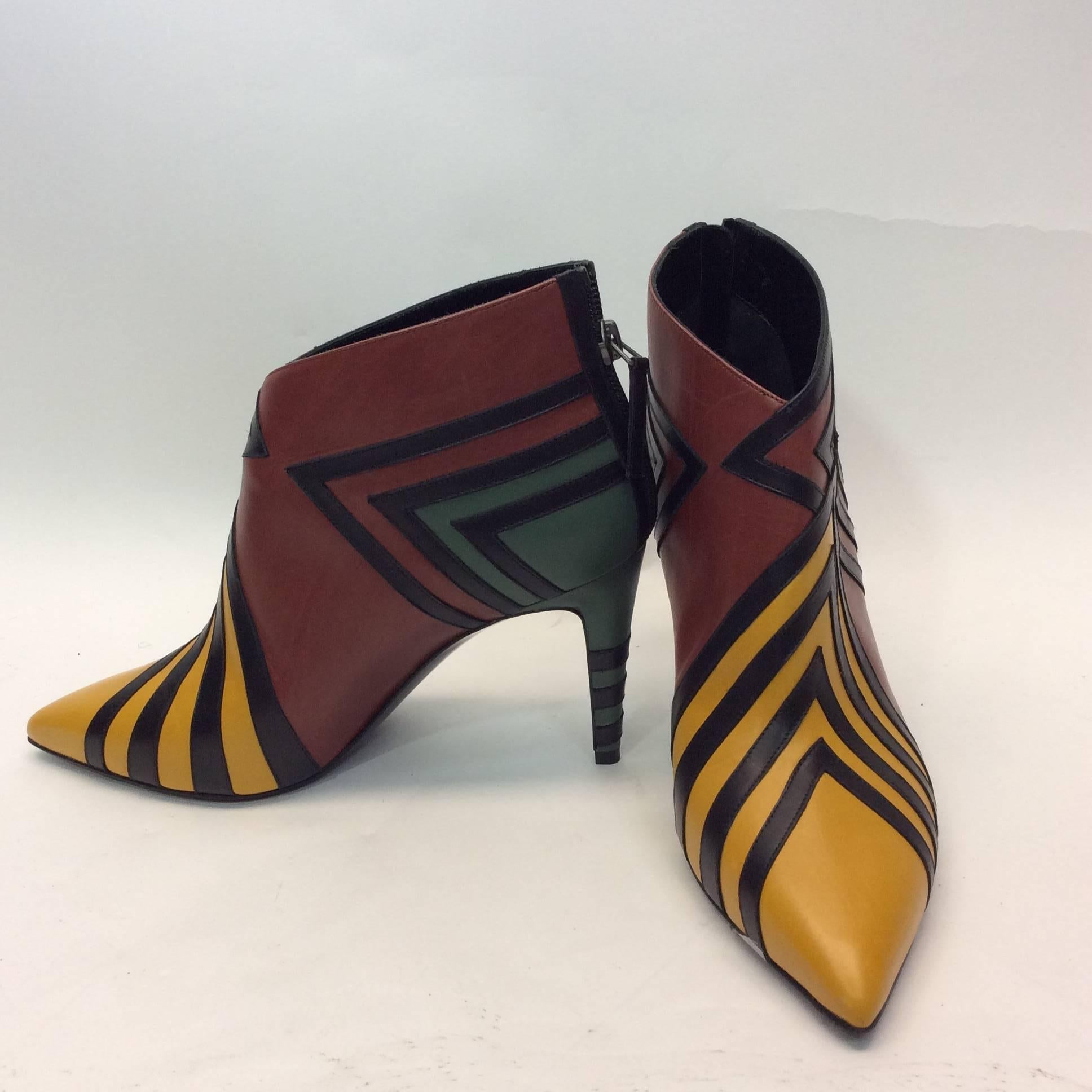 Pierre Hardy Geometric Multicolored Leather Bootie In Excellent Condition For Sale In Narberth, PA