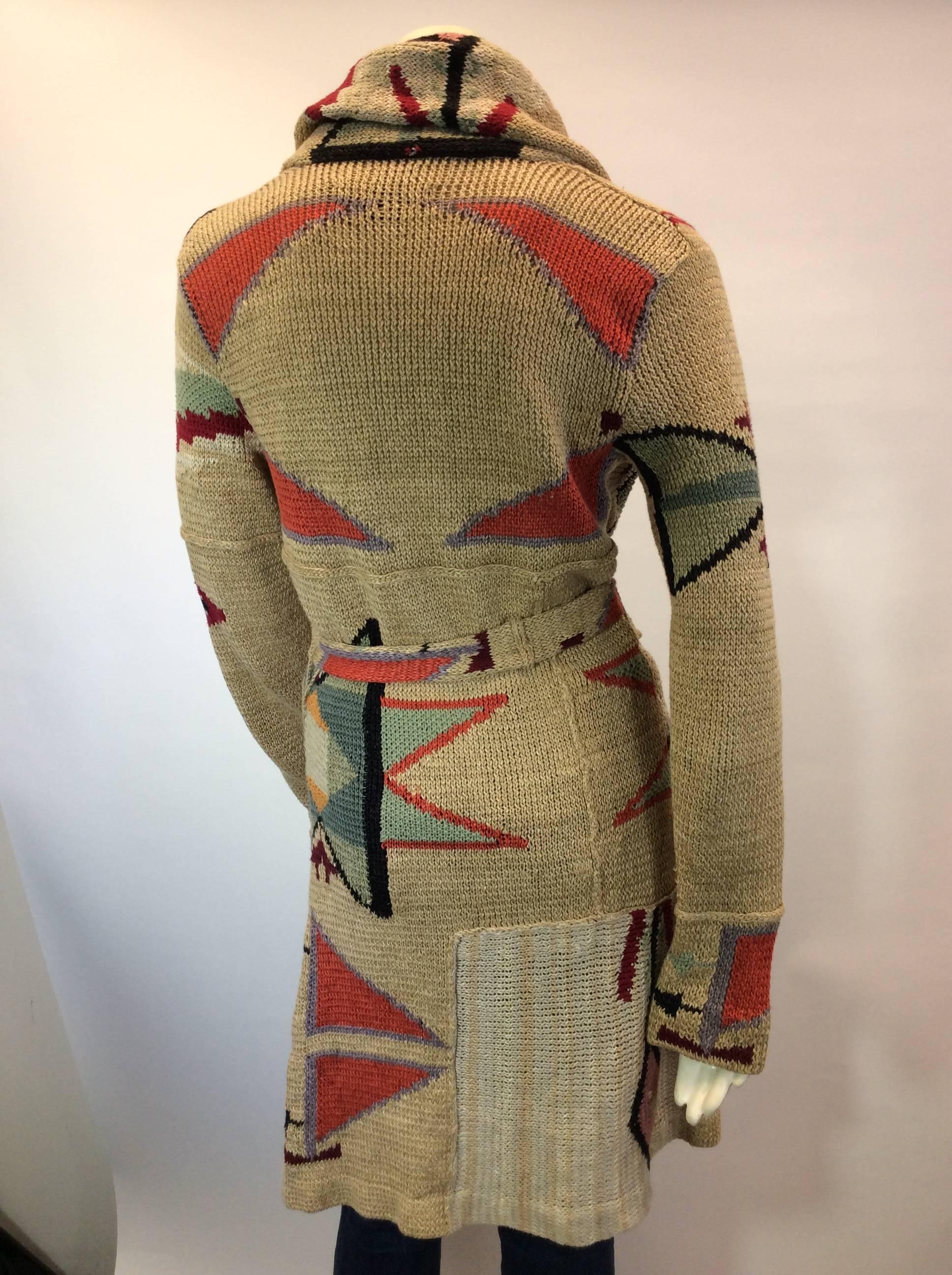 Women's Ralph Lauren Multicolor Patterned Wrap Sweater with Belt