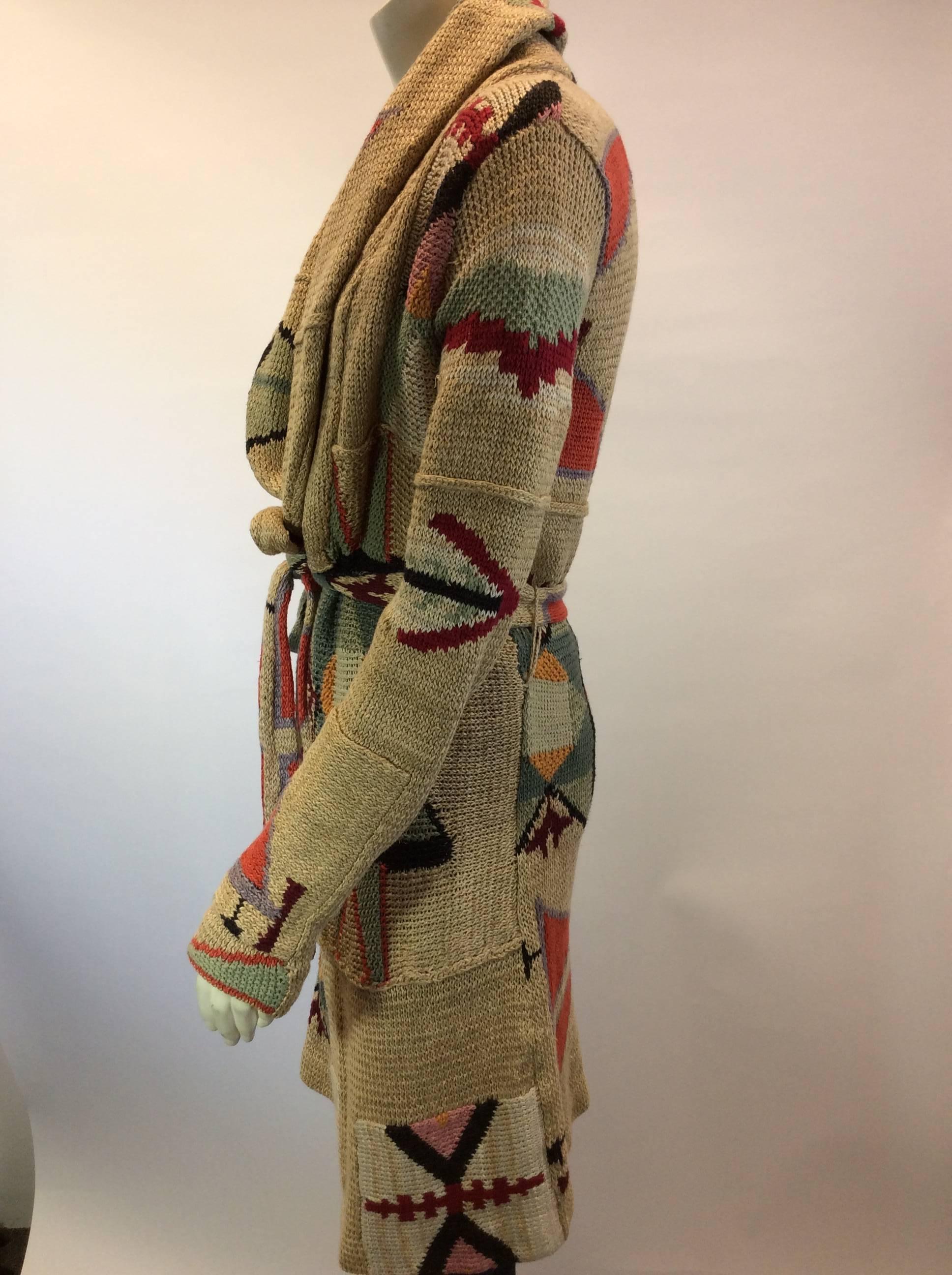 Ralph Lauren Multicolor Patterned Wrap Sweater with Belt In Excellent Condition In Narberth, PA