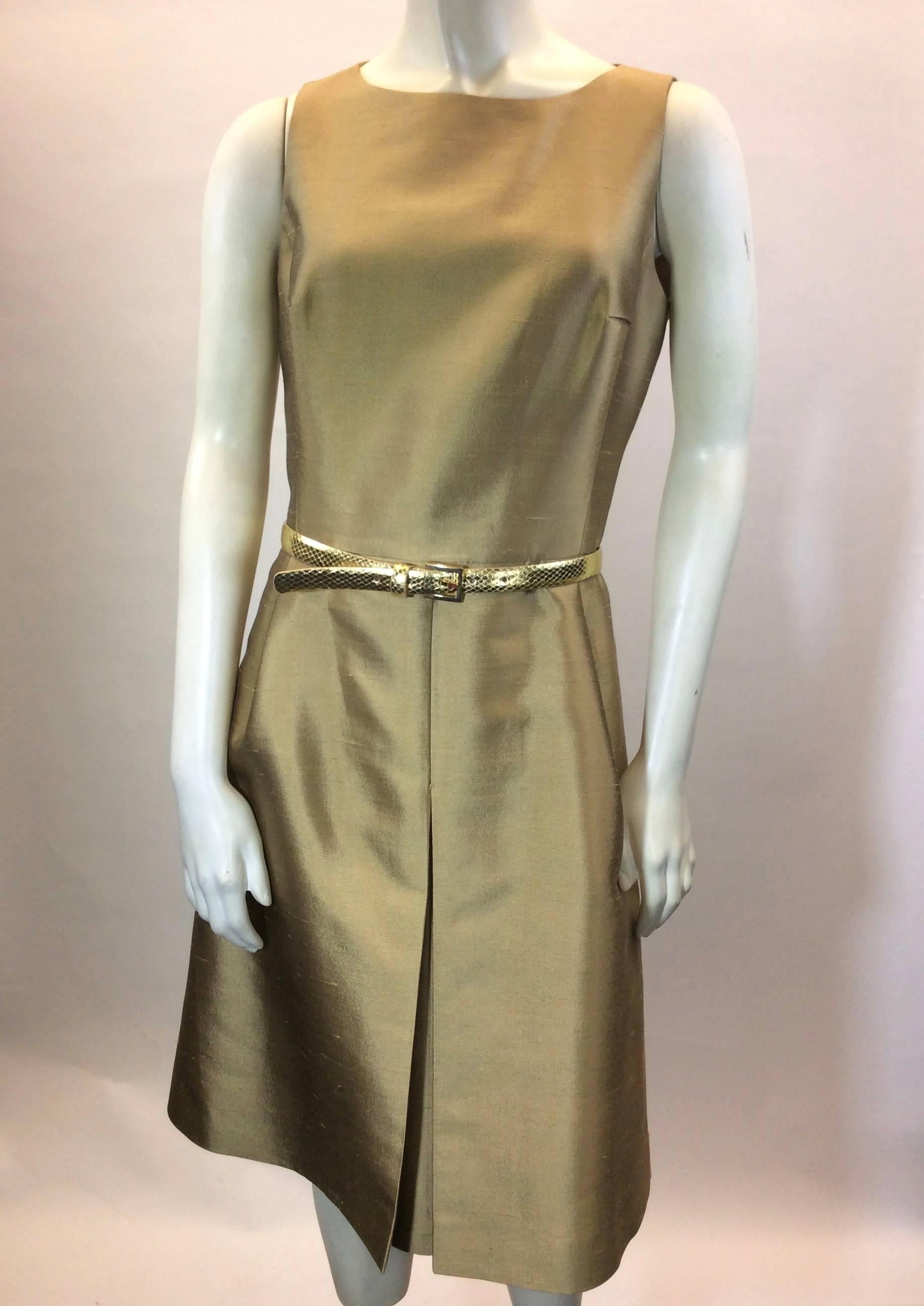 Brown Marc Jacobs Gold A-Line Dress with Python Belt and Wool Jacket For Sale