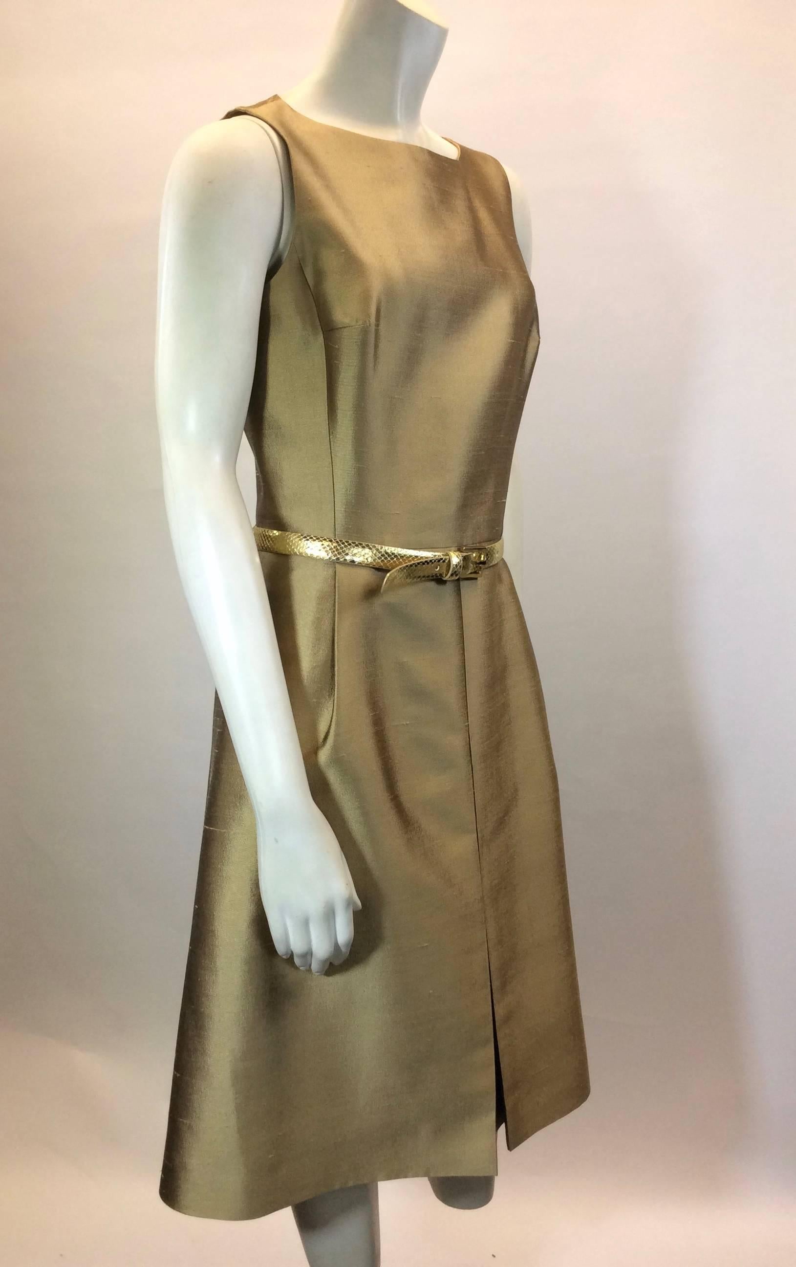 Women's Marc Jacobs Gold A-Line Dress with Python Belt and Wool Jacket For Sale