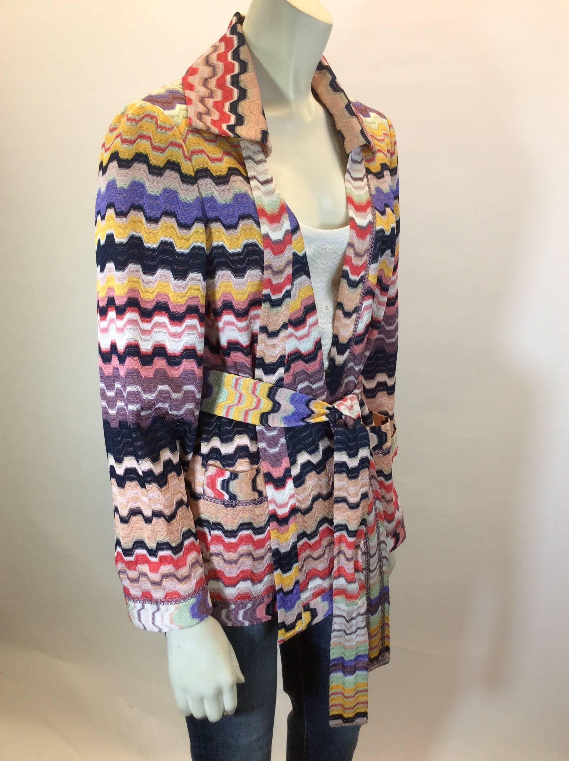 Brown Missoni Multicolored Pattern Jacket with Tie Belt For Sale