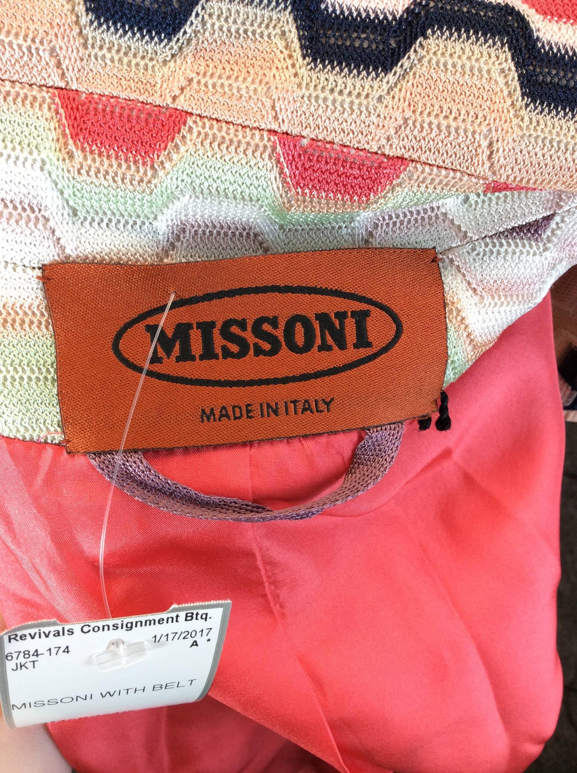 Missoni Multicolored Pattern Jacket with Tie Belt For Sale 1