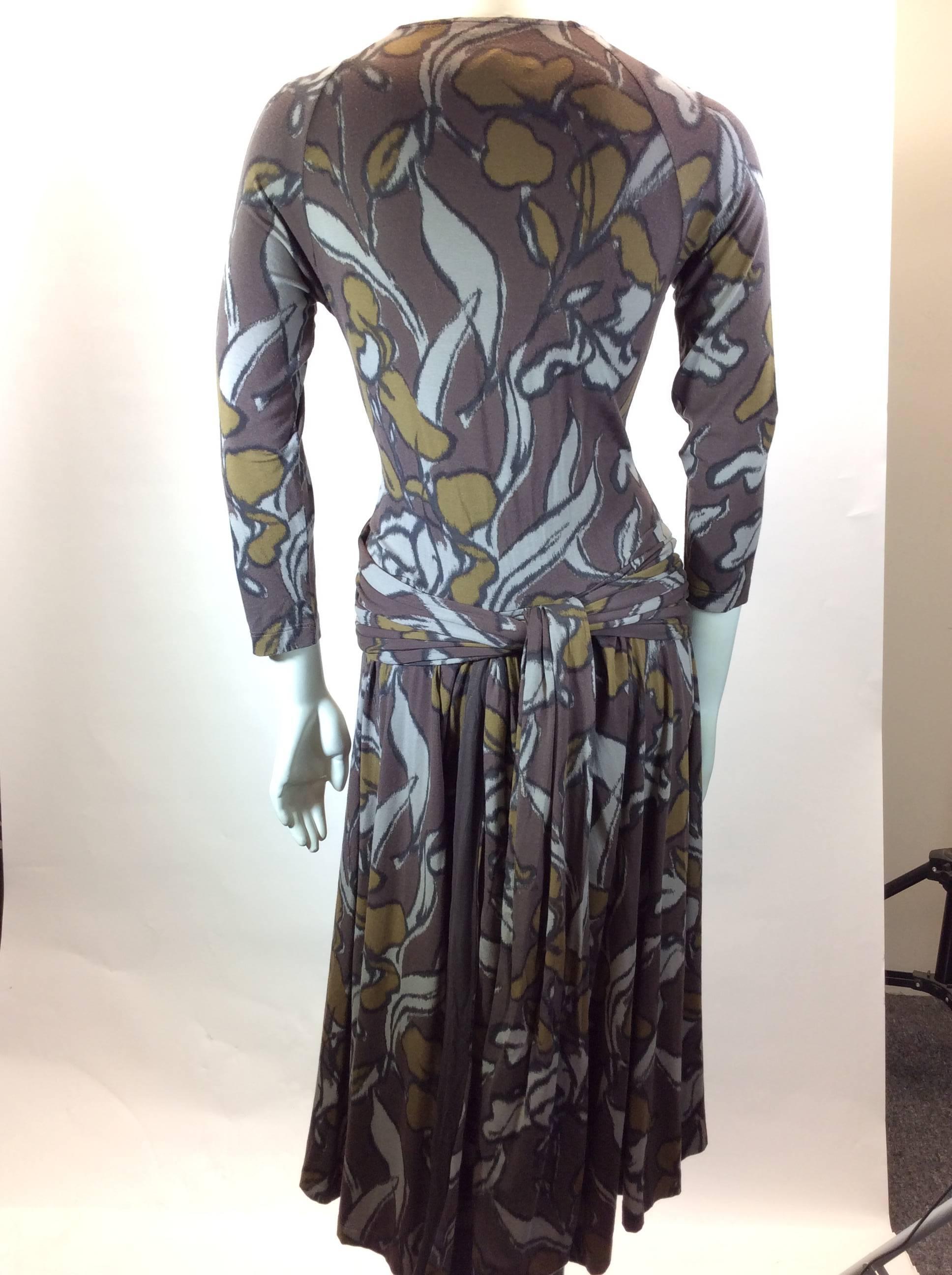 Etro Brown Print Wrap Dress In Excellent Condition For Sale In Narberth, PA