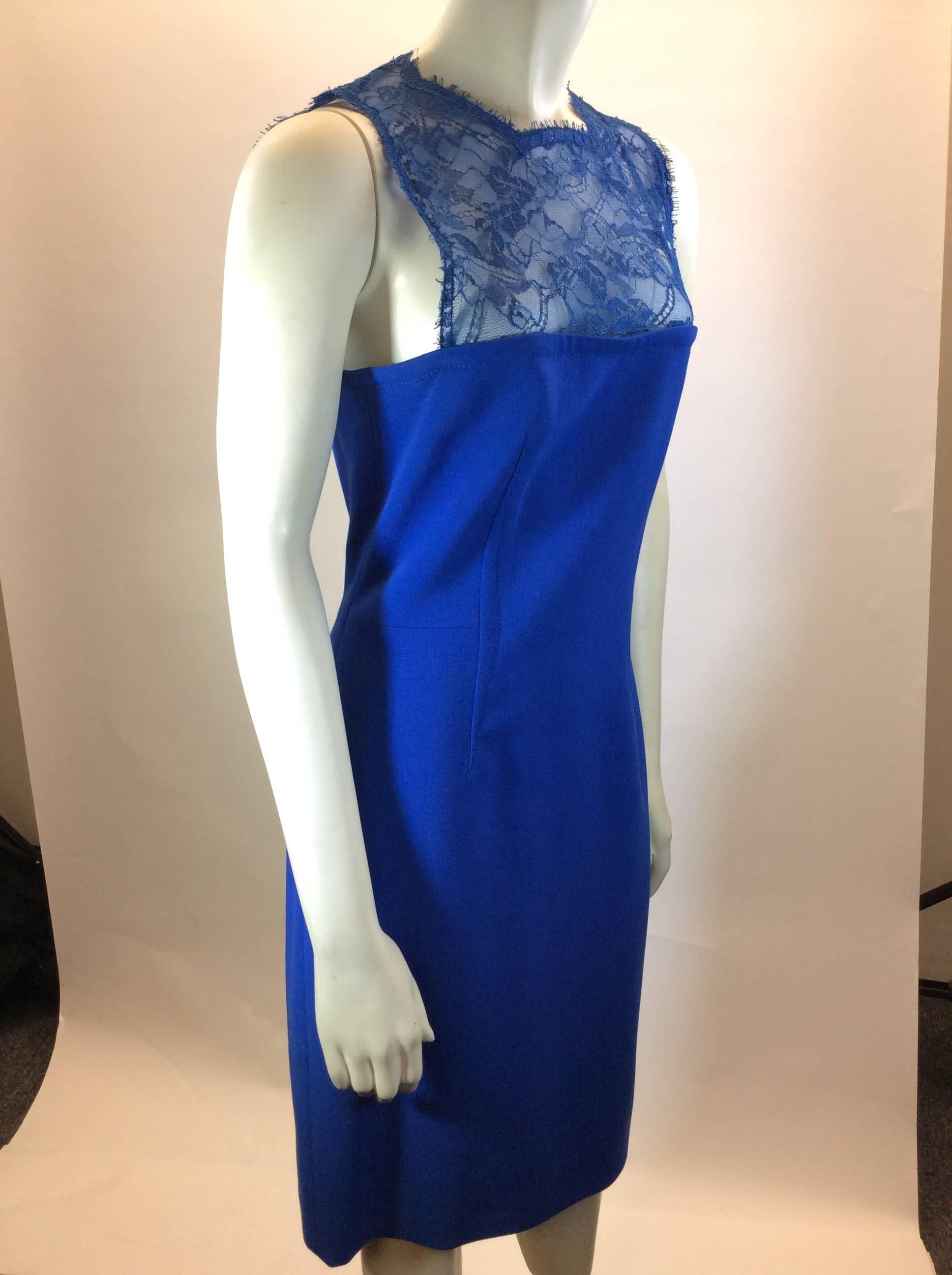 Royal Blue 
Detailed Lace Top 
Zipper up back and Small Clasp for Closure
Opening on back In Lace
US Size 8