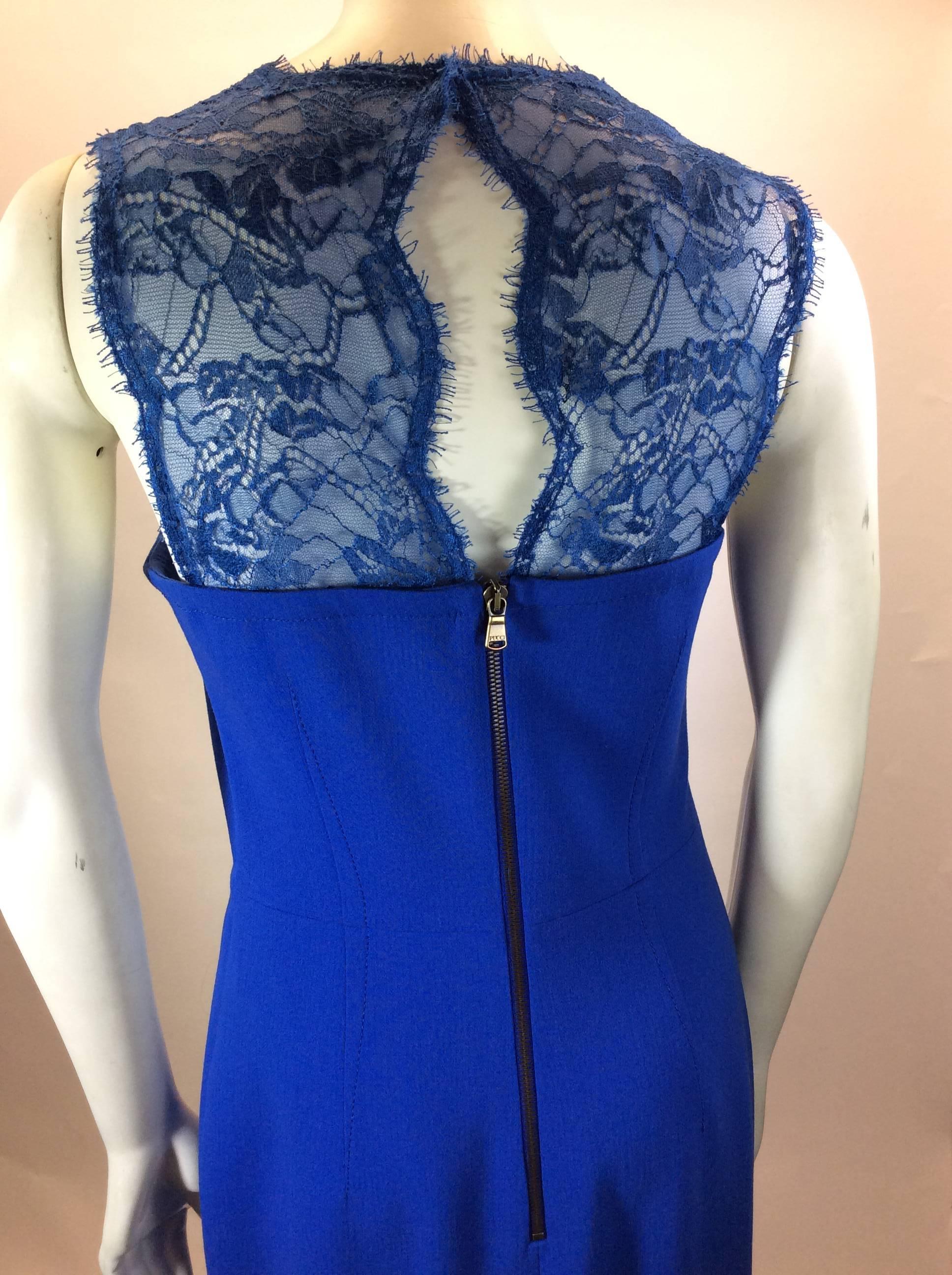 Emilio Pucci Royal Blue Crepe Lace Dress For Sale 1