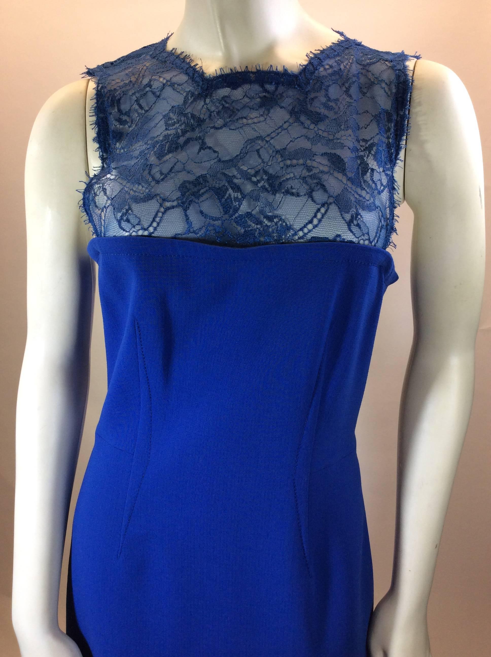 Emilio Pucci Royal Blue Crepe Lace Dress For Sale 3