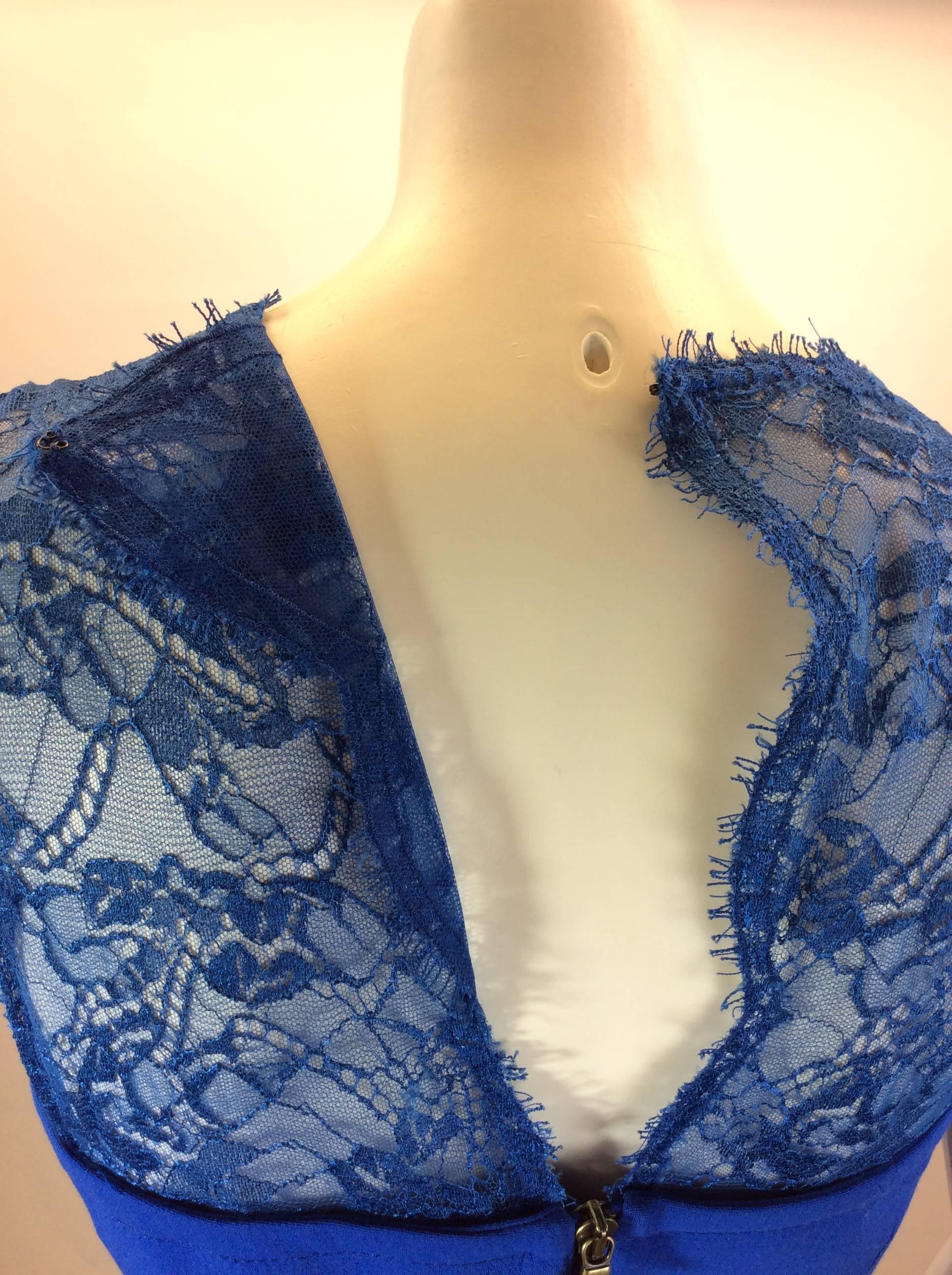 Emilio Pucci Royal Blue Crepe Lace Dress For Sale 2