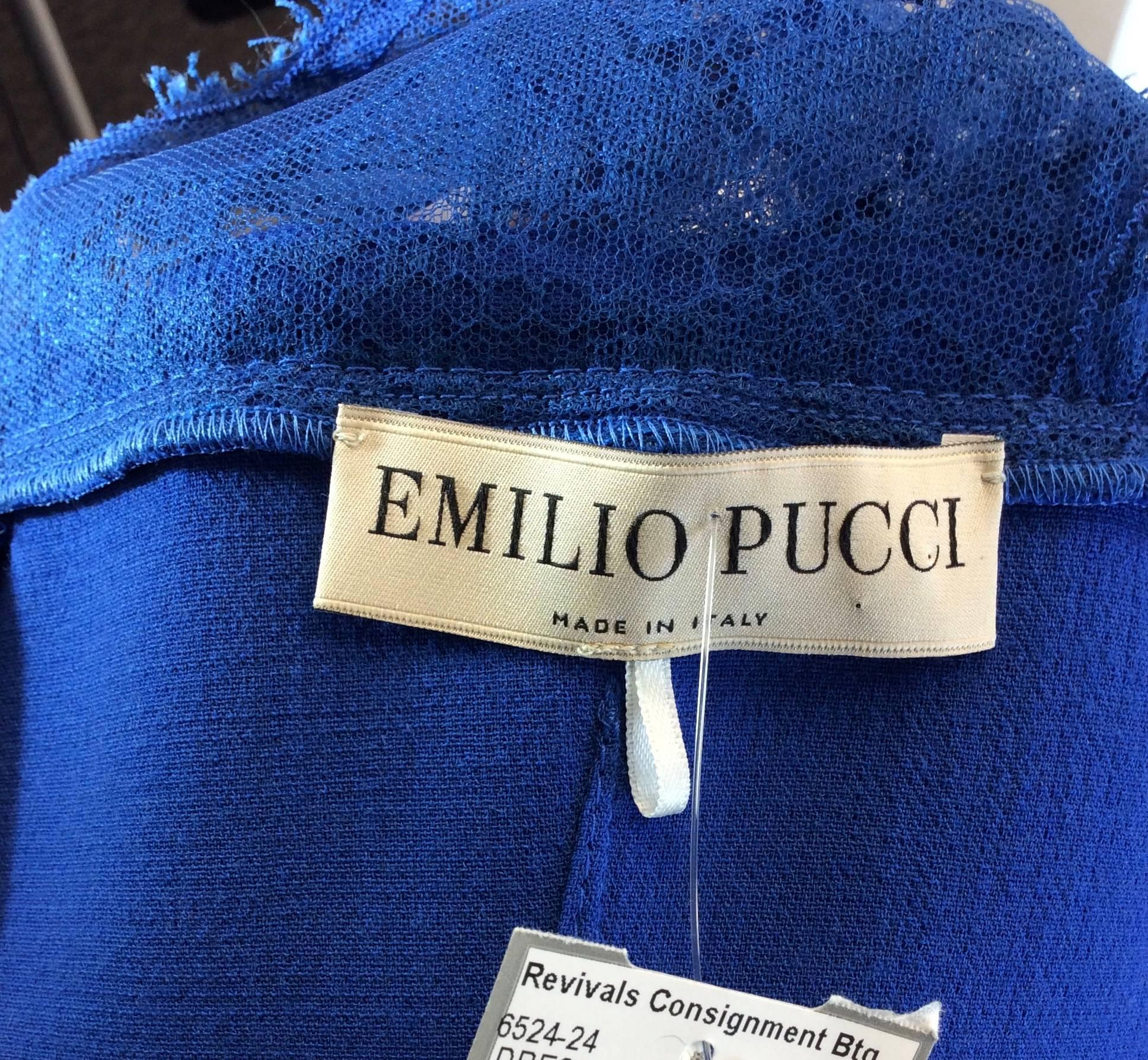 Emilio Pucci Royal Blue Crepe Lace Dress For Sale 4