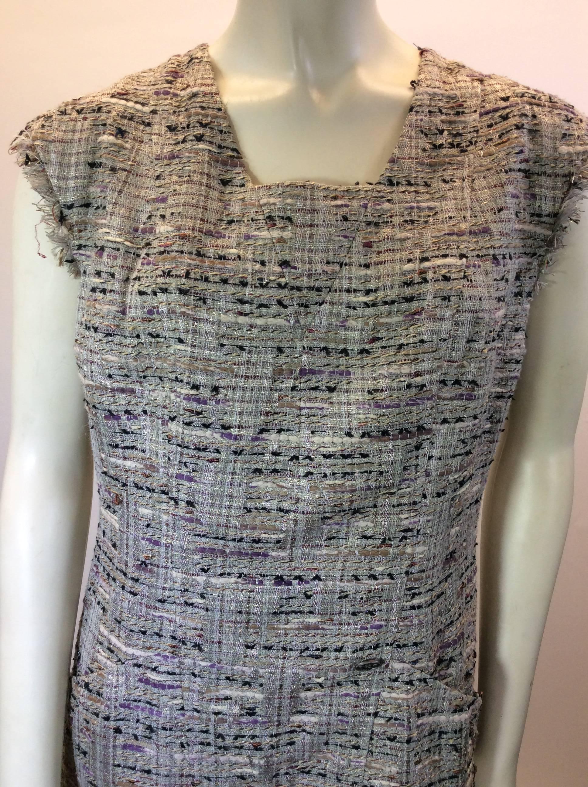 Chanel Multi/Grey Tweed Sheath Dress For Sale 2