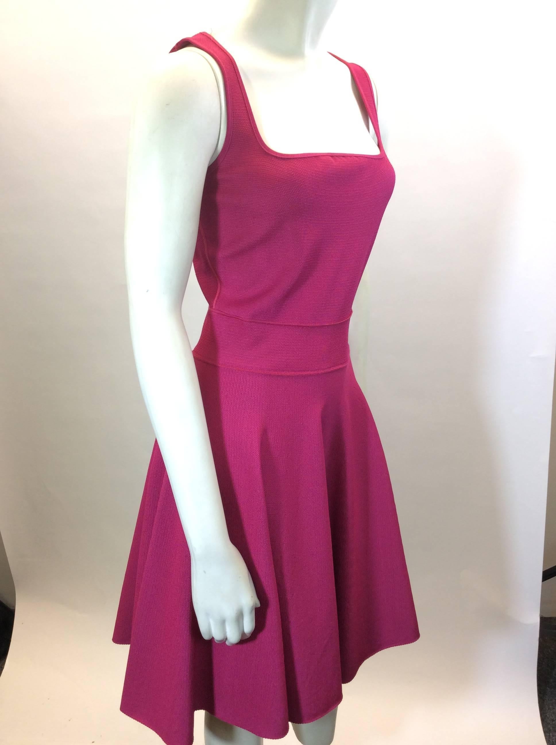 Pink Lanvin Fuscia Knit Fit and Flare Dress For Sale