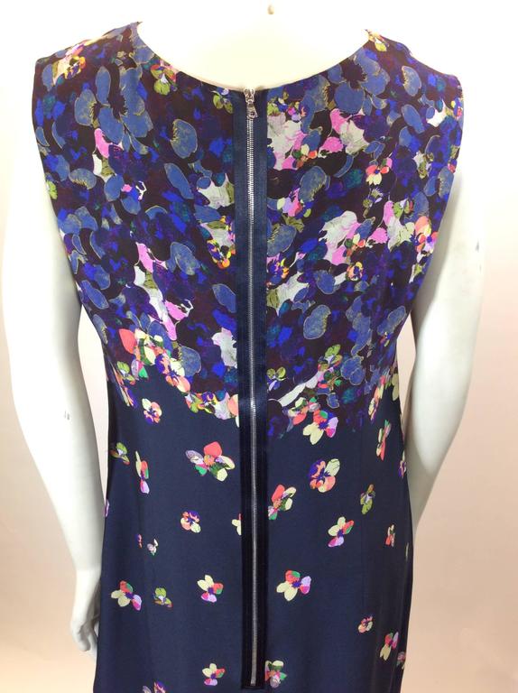 Erdem Sleeveless Floral Printed Navy Zip Dress For Sale at 1stDibs
