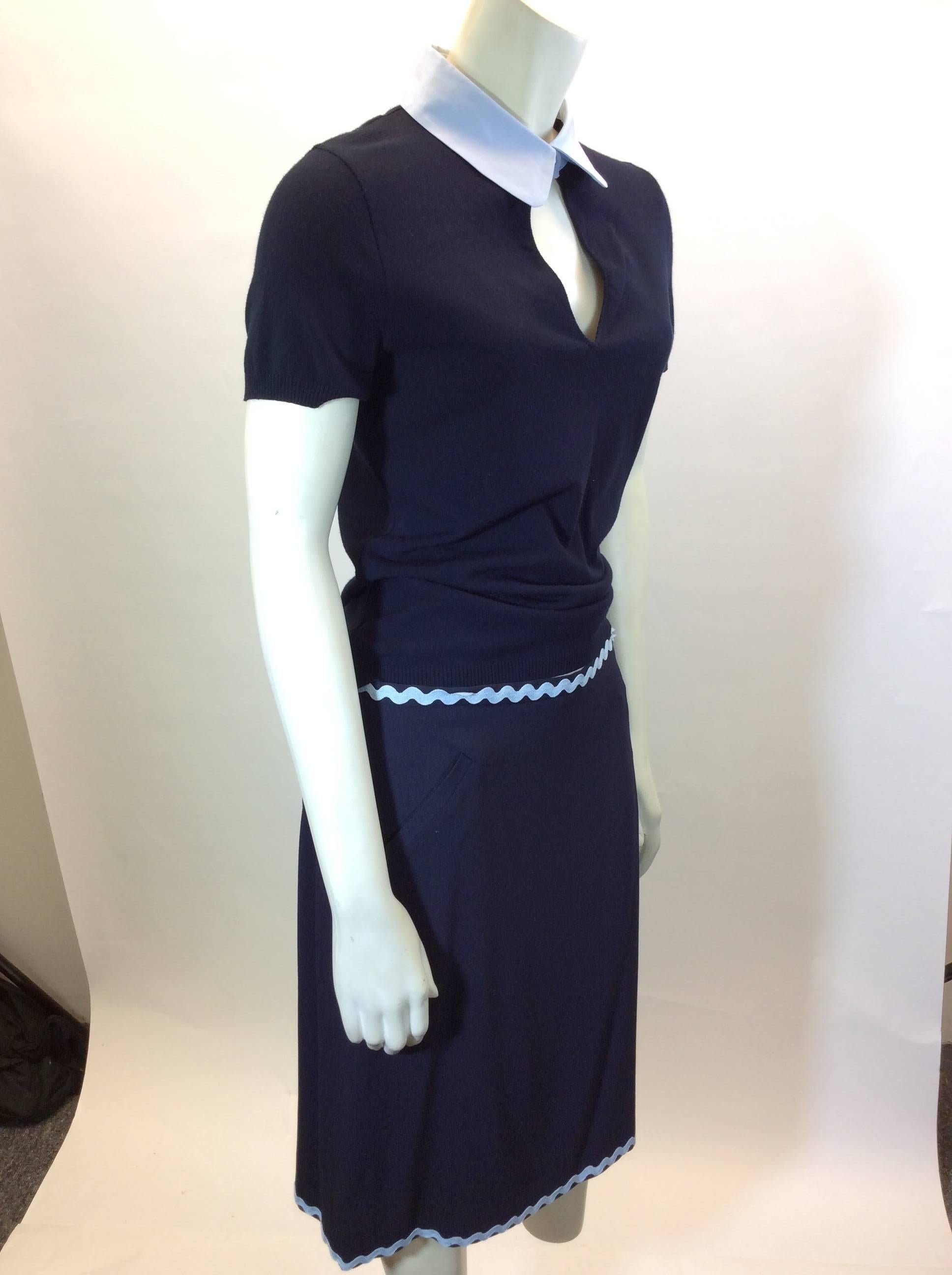 Black Moschino Navy Skirt Suit With Light Blue Collar For Sale