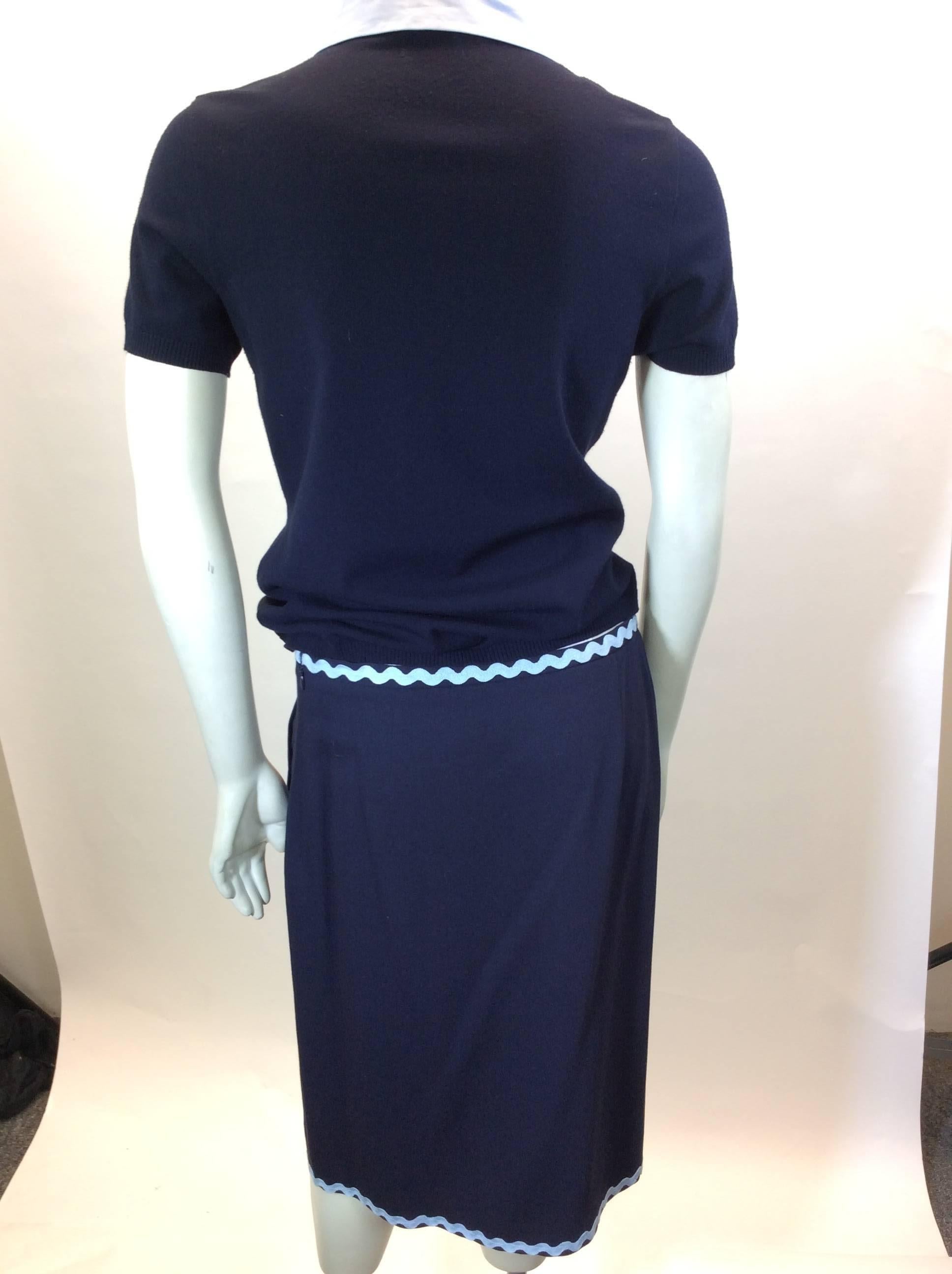Women's Moschino Navy Skirt Suit With Light Blue Collar For Sale