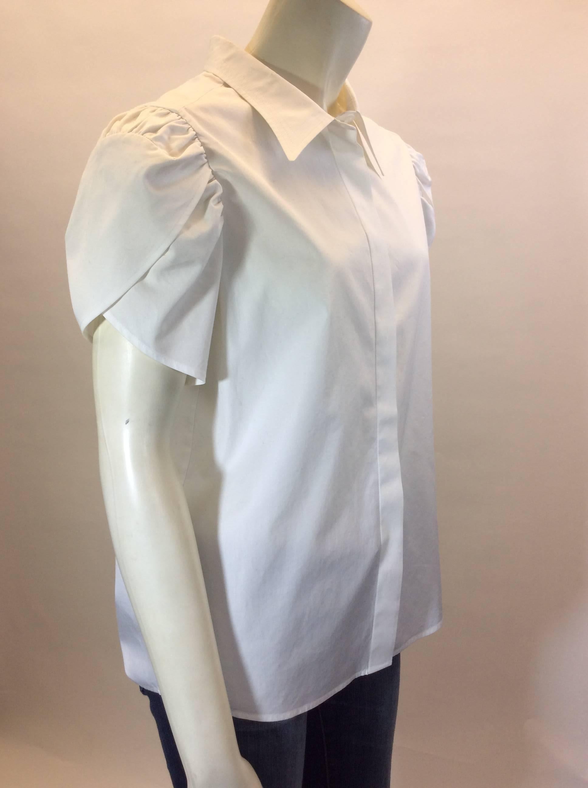 Gray Yves Saint Laurent White Short Sleeve Buttondown Blouse For Sale