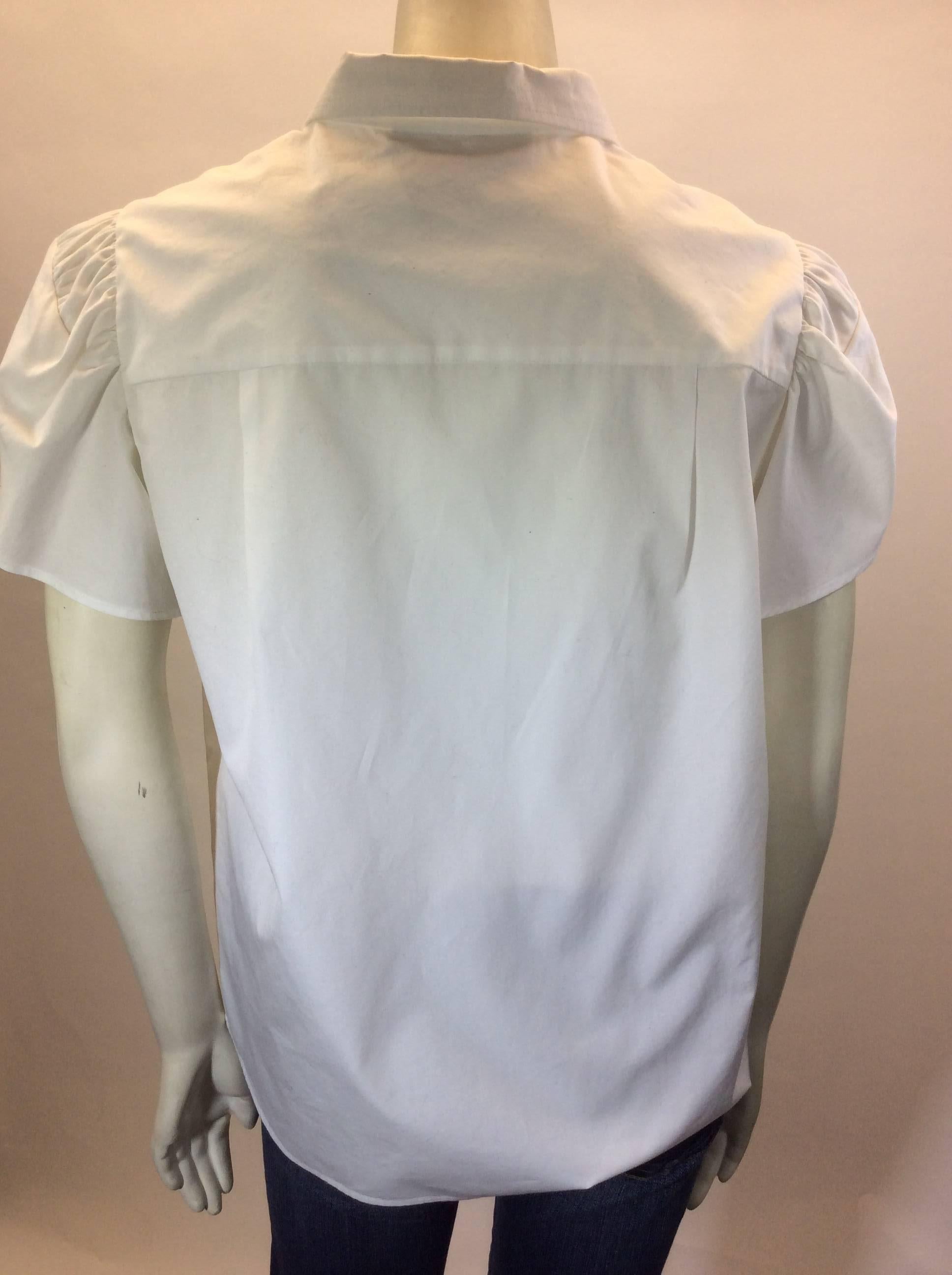 Women's Yves Saint Laurent White Short Sleeve Buttondown Blouse For Sale
