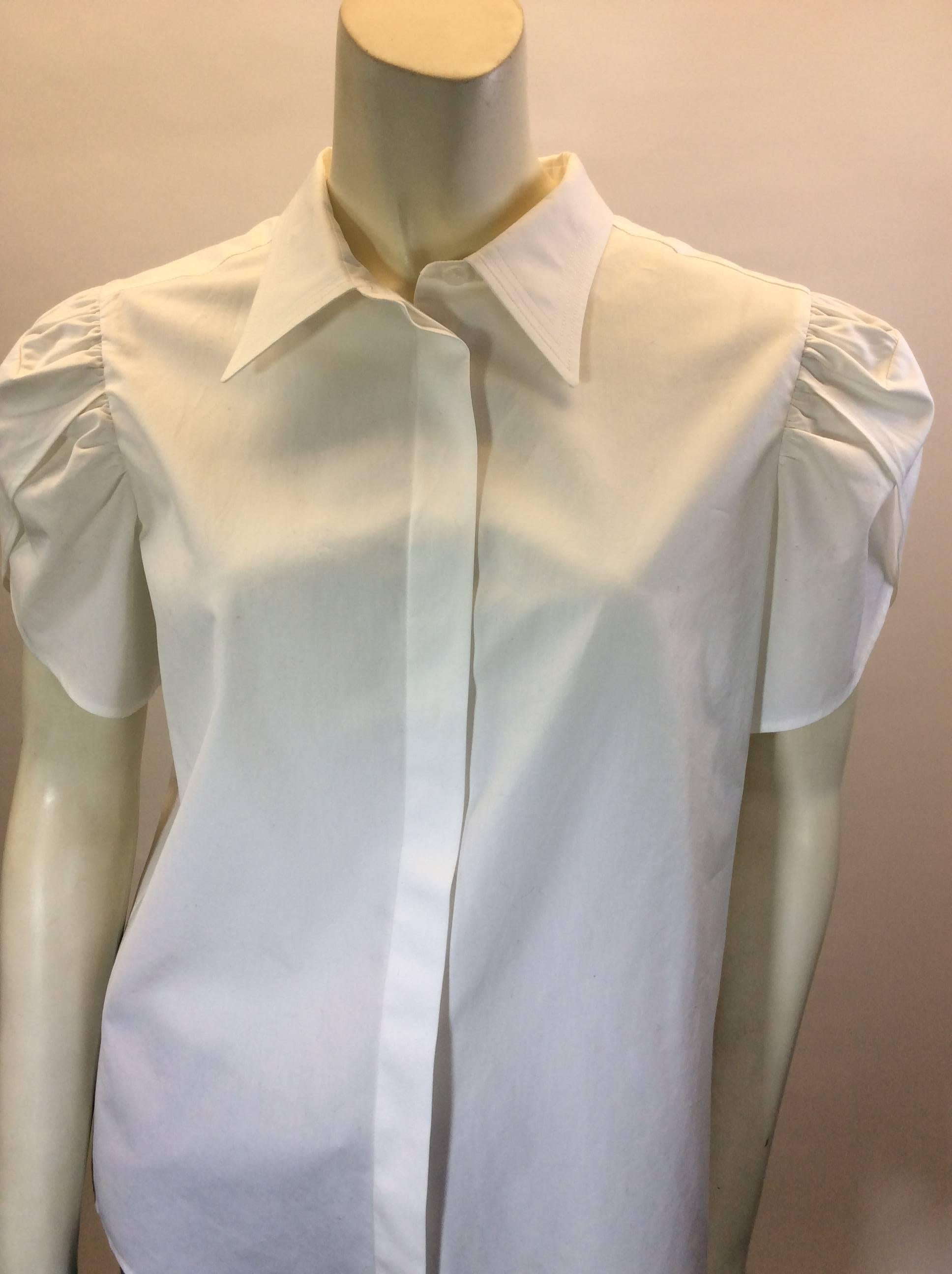 Yves Saint Laurent White Short Sleeve Buttondown Blouse For Sale 1