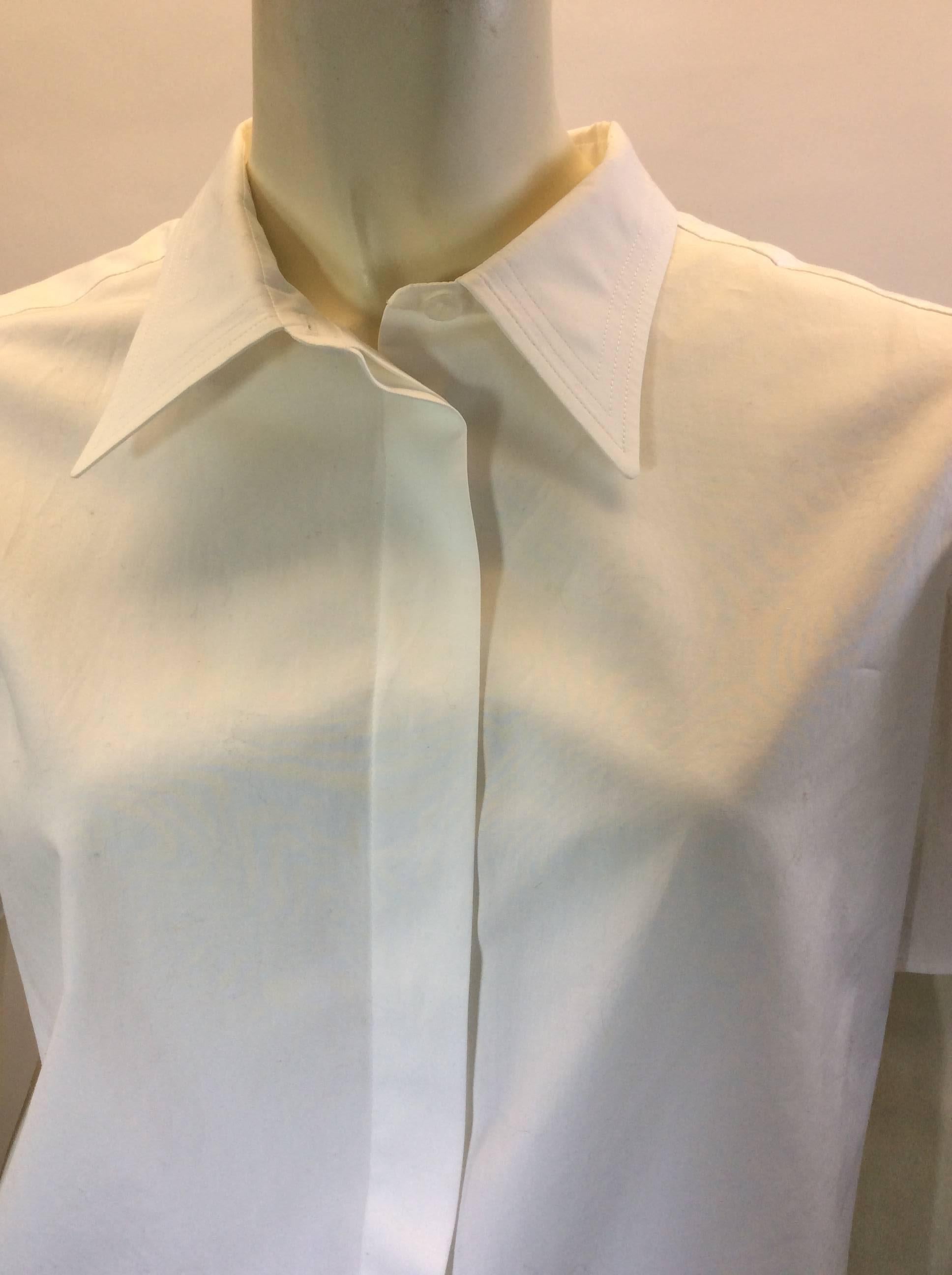 Yves Saint Laurent White Short Sleeve Buttondown Blouse For Sale 3