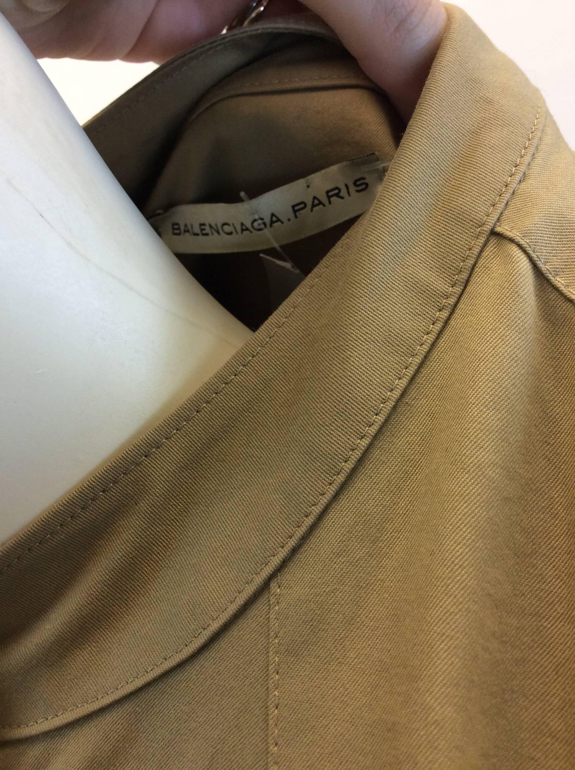 Balenciaga Tan Cotton Buttondown Dress with Pockets For Sale 2