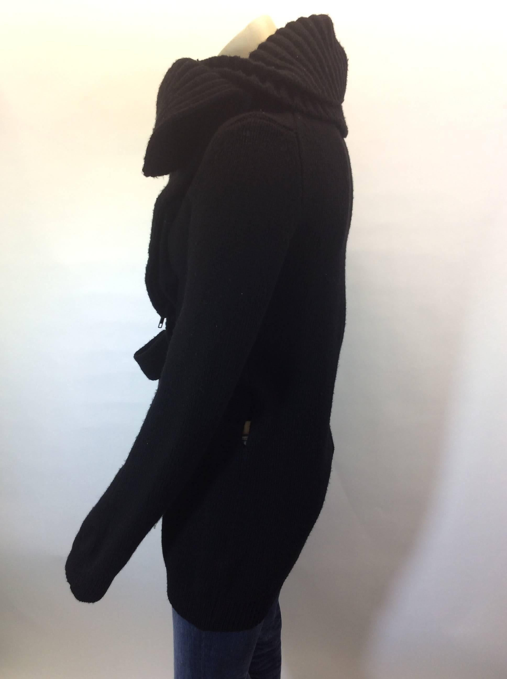 Ann Demeulemeester Black Wrap Cardigan with Waist Tie and Exaggerated Collar In Excellent Condition For Sale In Narberth, PA