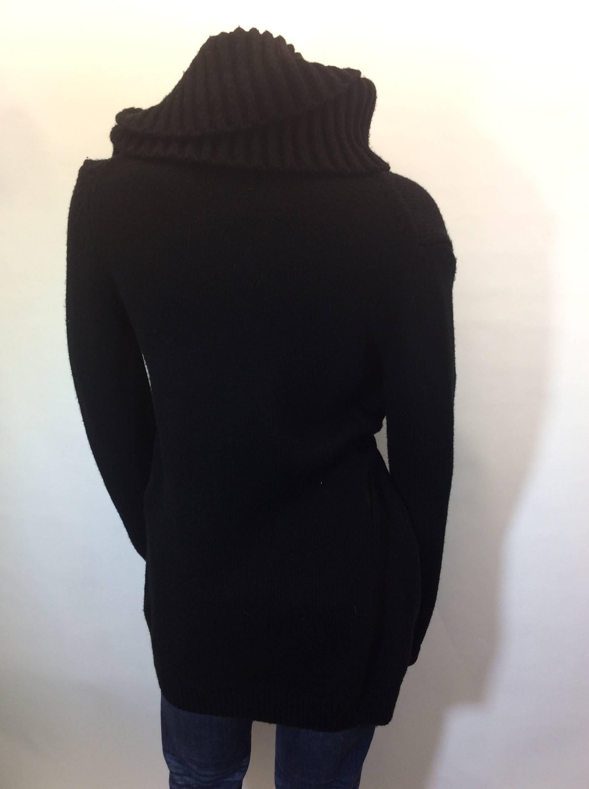 Women's Ann Demeulemeester Black Wrap Cardigan with Waist Tie and Exaggerated Collar For Sale