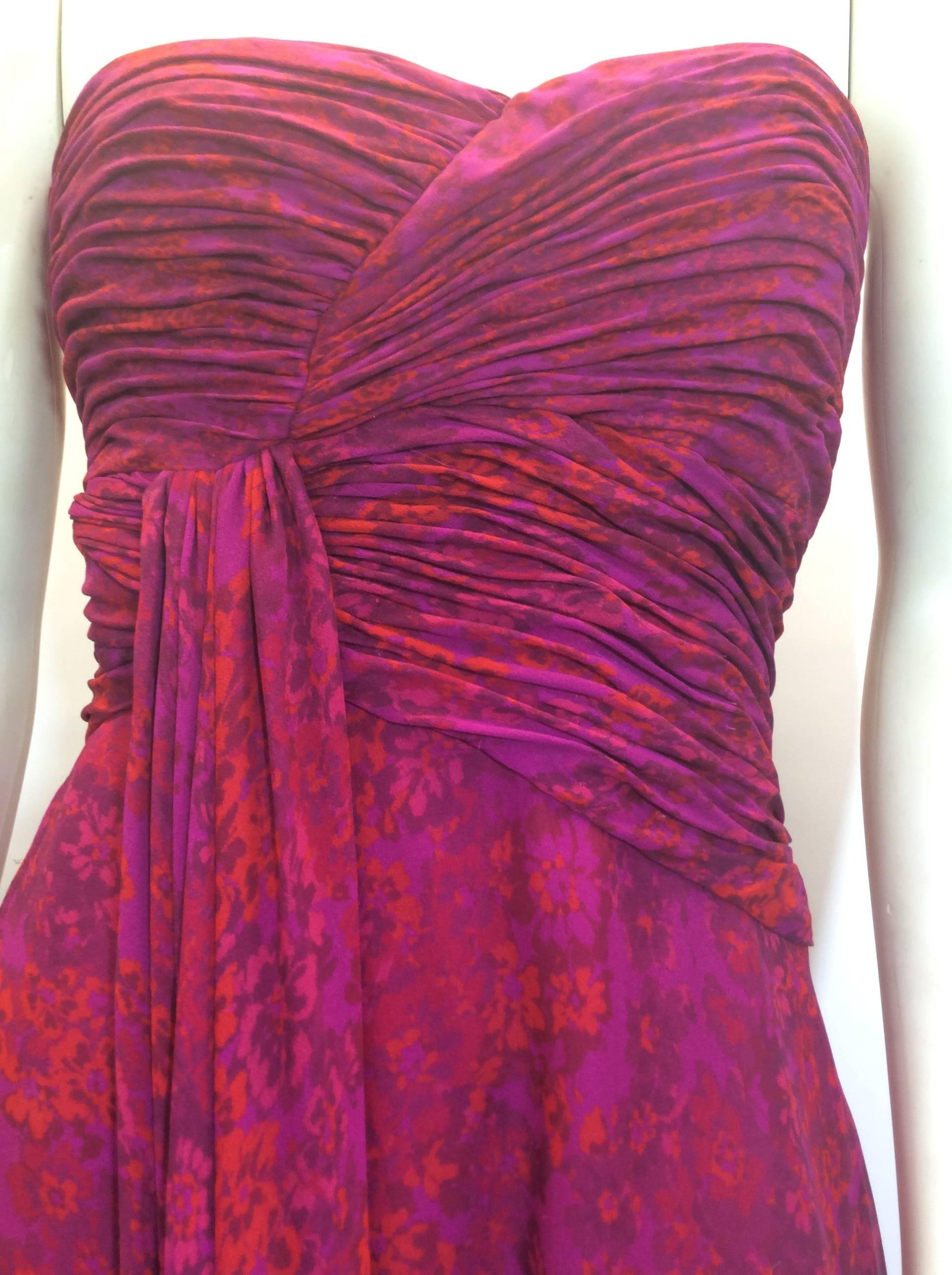 Giambattista Valli Pink Print Rouched Midi Dress In New Condition For Sale In Narberth, PA