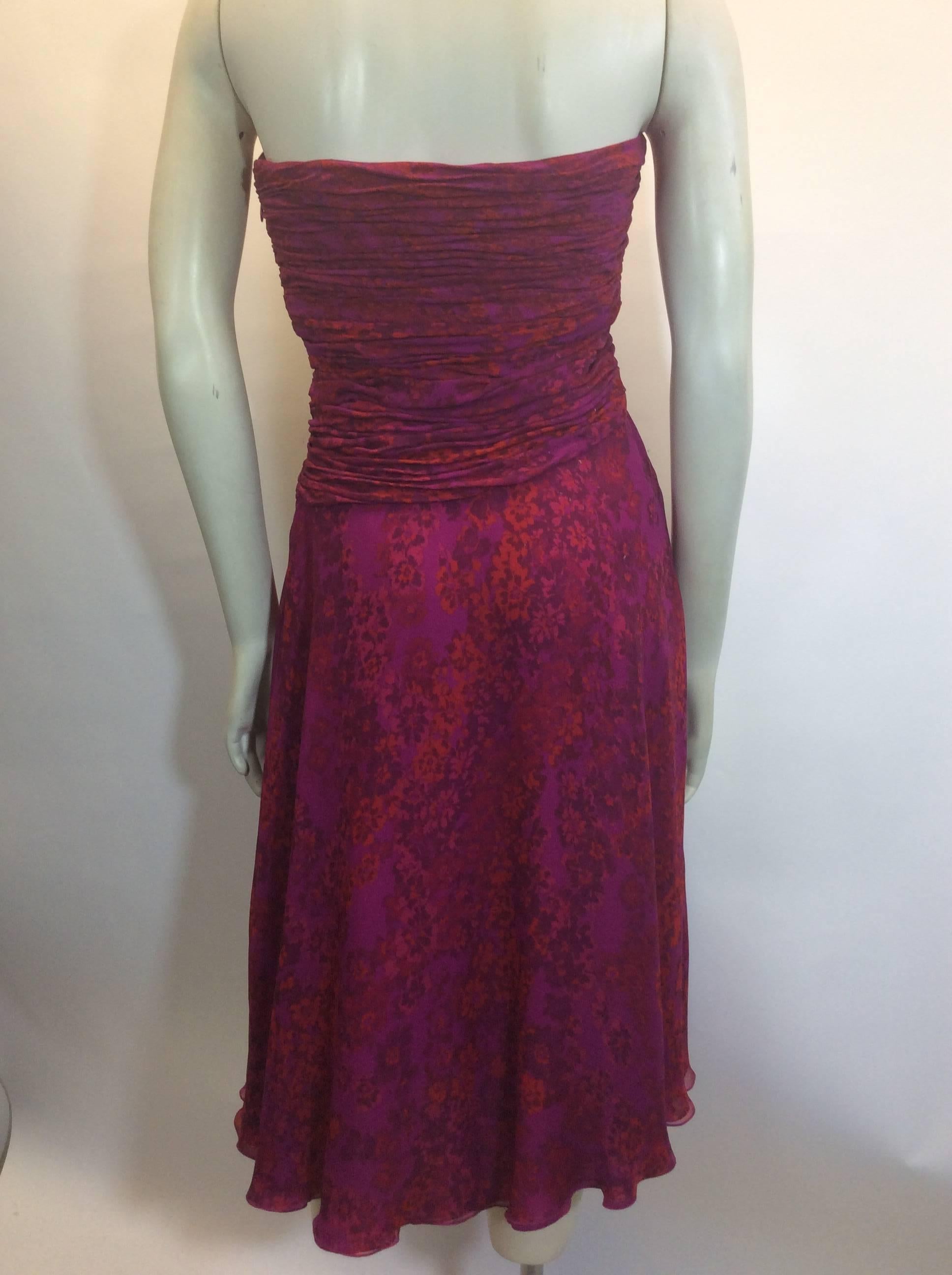 Black Giambattista Valli Pink Print Rouched Midi Dress For Sale