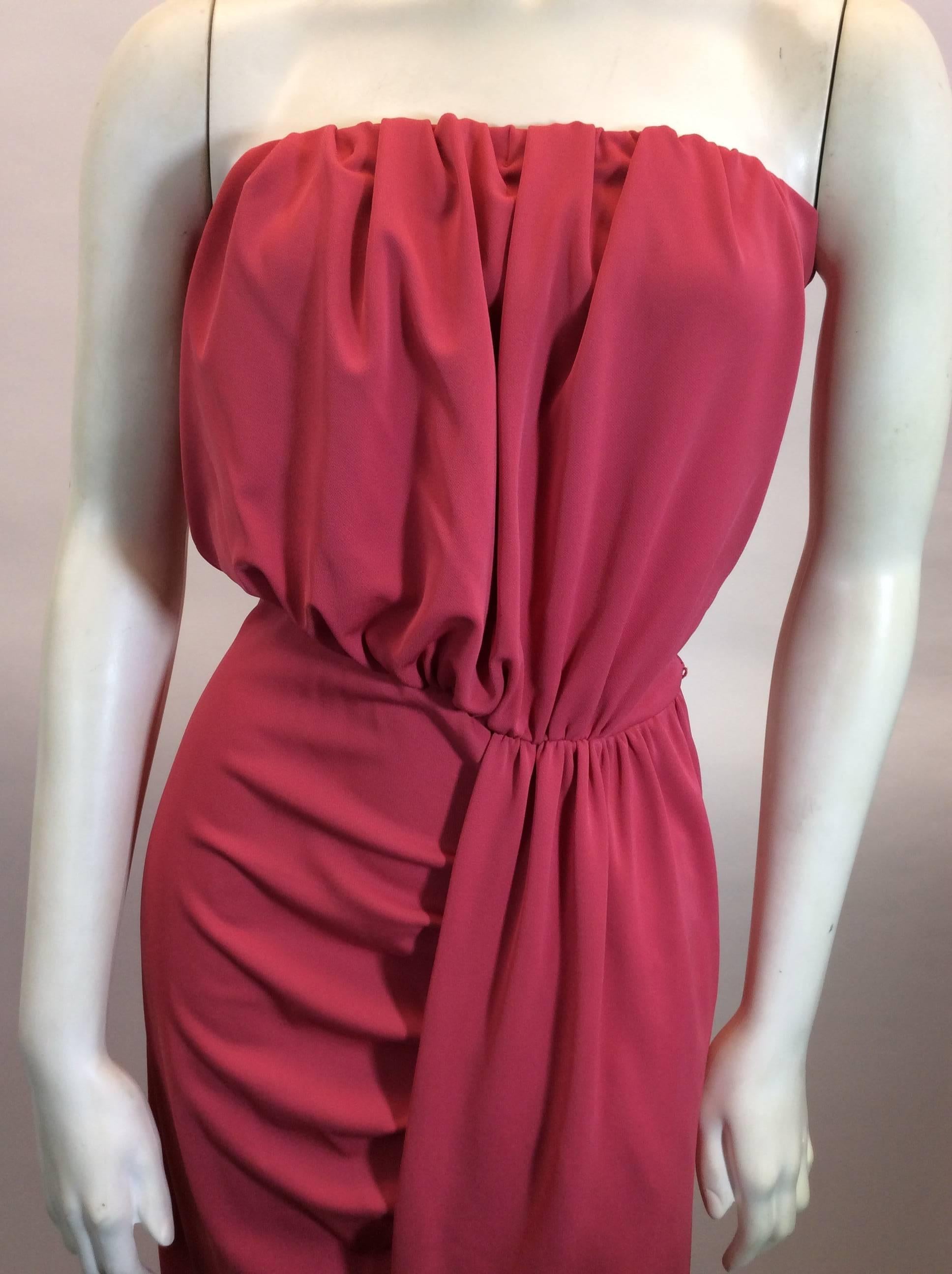 Prada Coral Draped Strapless Dress In Excellent Condition For Sale In Narberth, PA