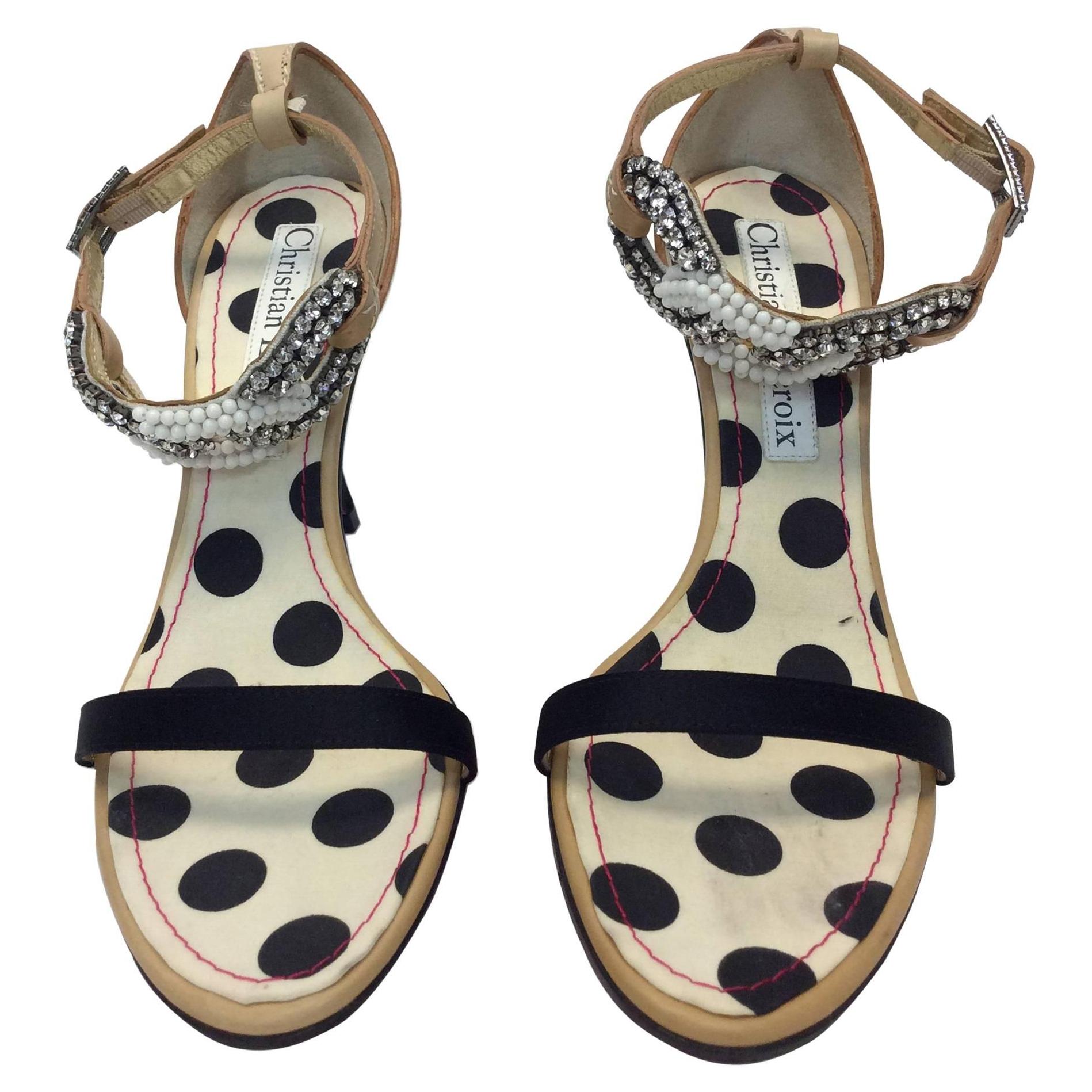 Christian Lacroix Rhinestone Beaded Strappy Heel For Sale