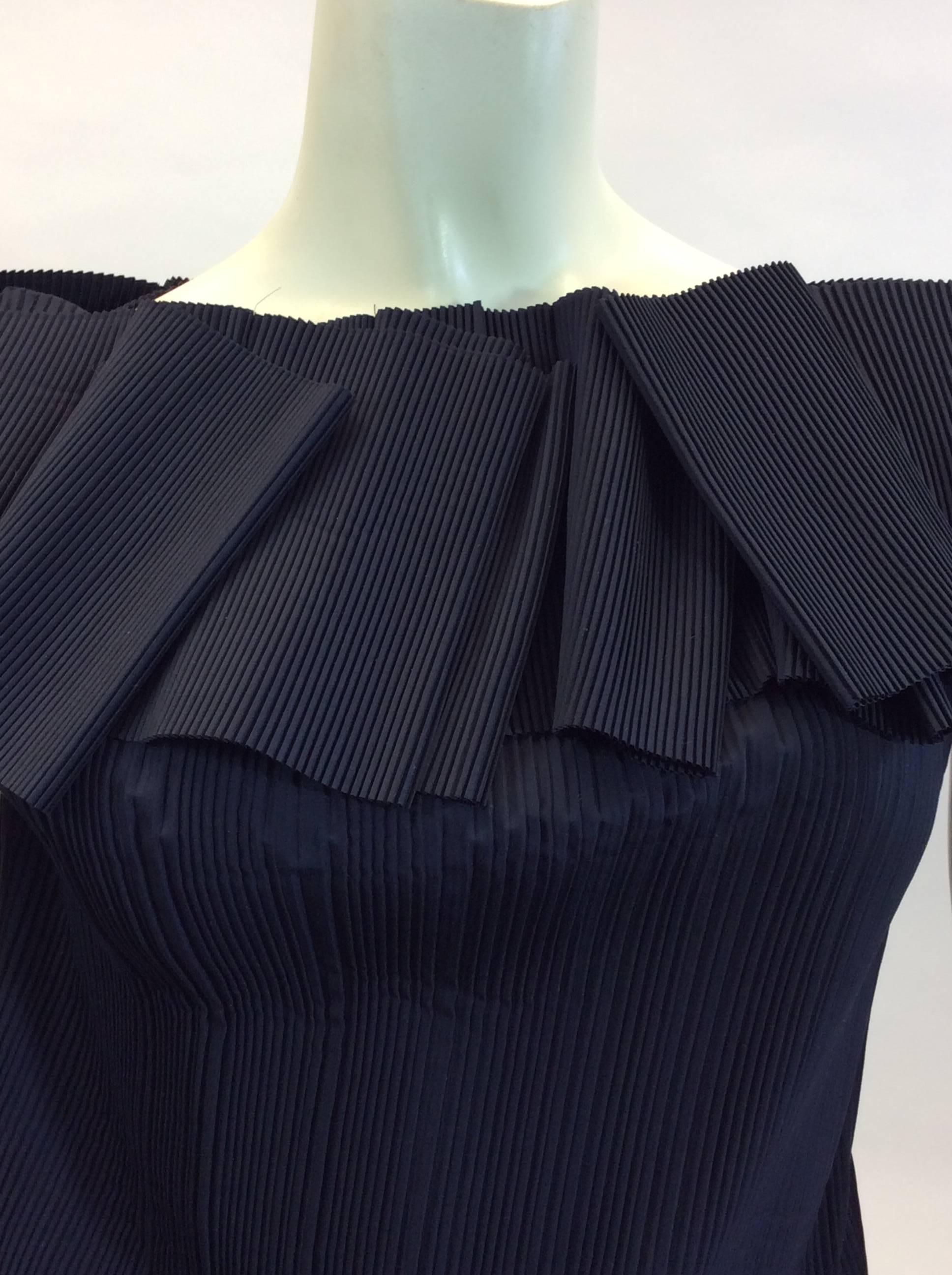 Black Issey Miyake Navy Pleated Off The Shoulder Top  For Sale
