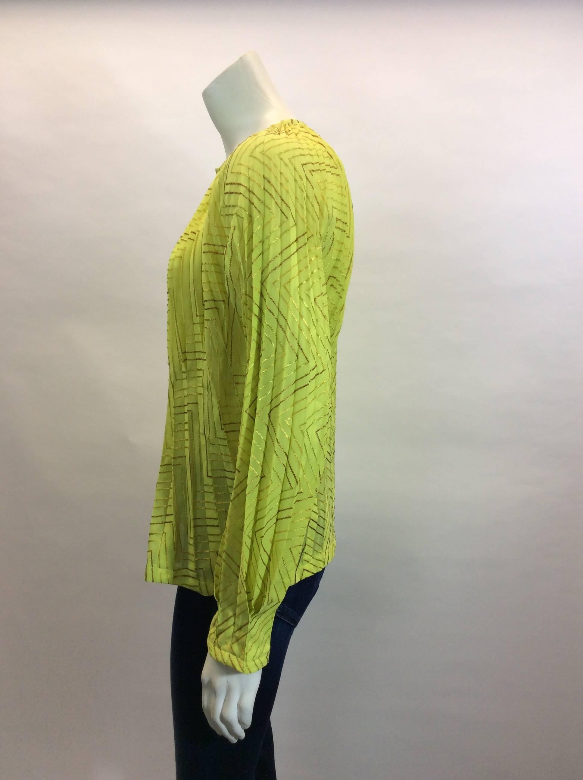 Brown Issey Miyake Yellow & Gold Pleated Top For Sale