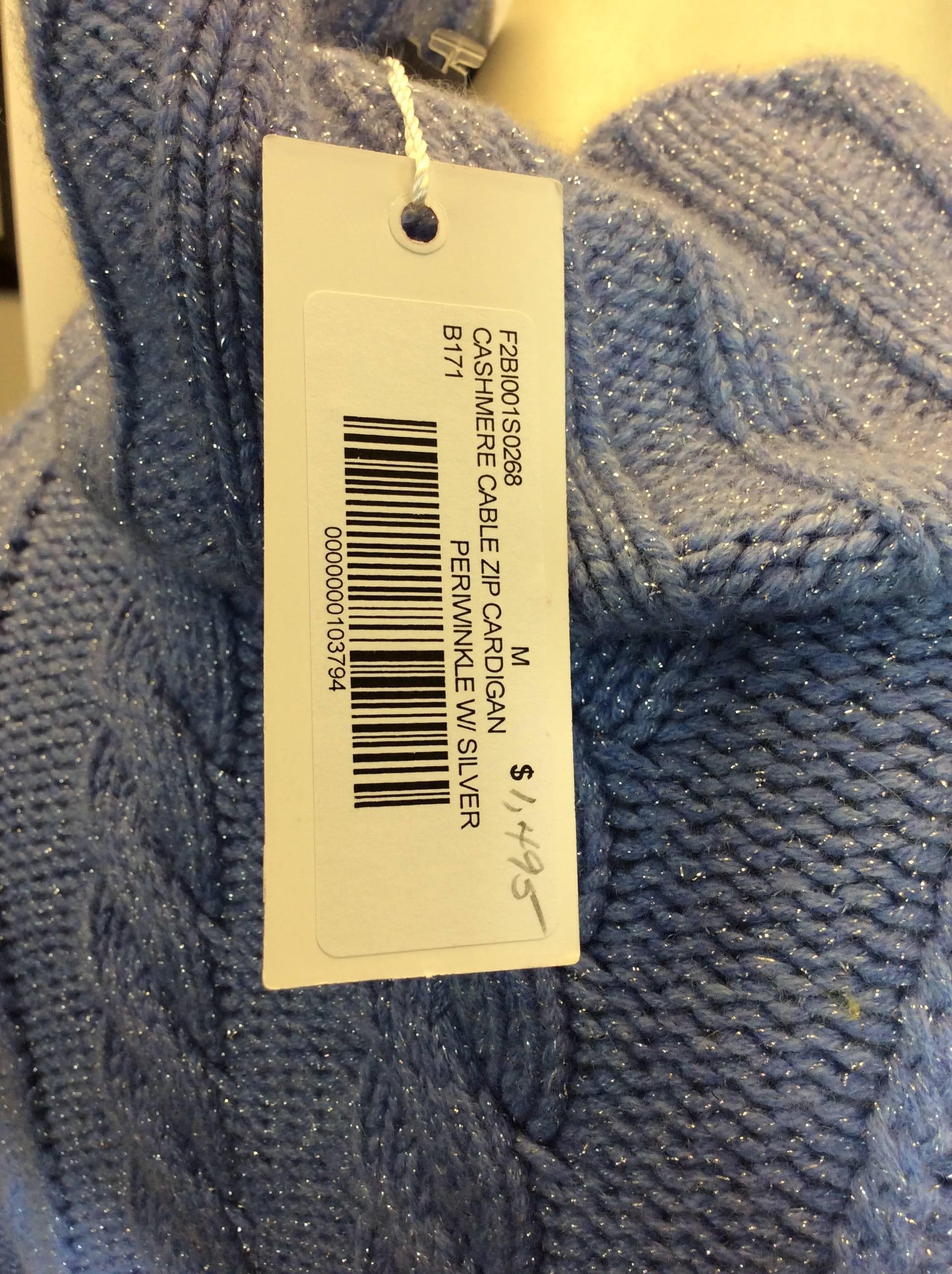 Leggiadro NWT Periwinkle Cashmere Zip Cardigan In New Condition For Sale In Narberth, PA