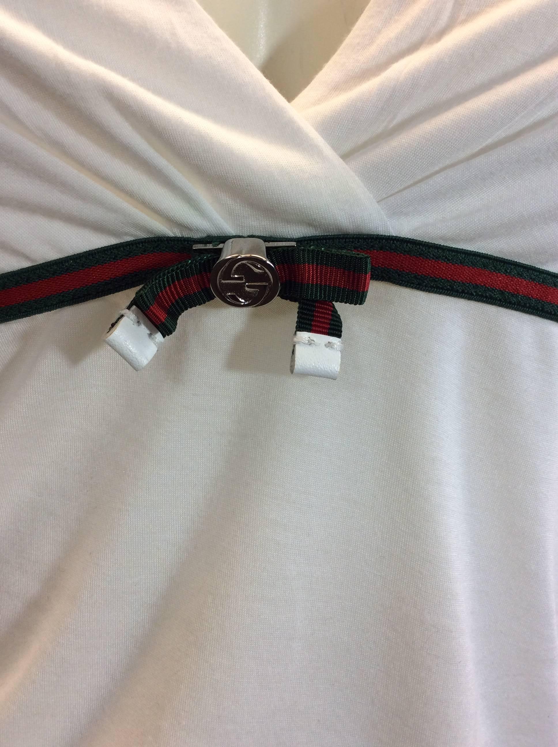 Gray Gucci V Neck White Cotton Blouse For Sale