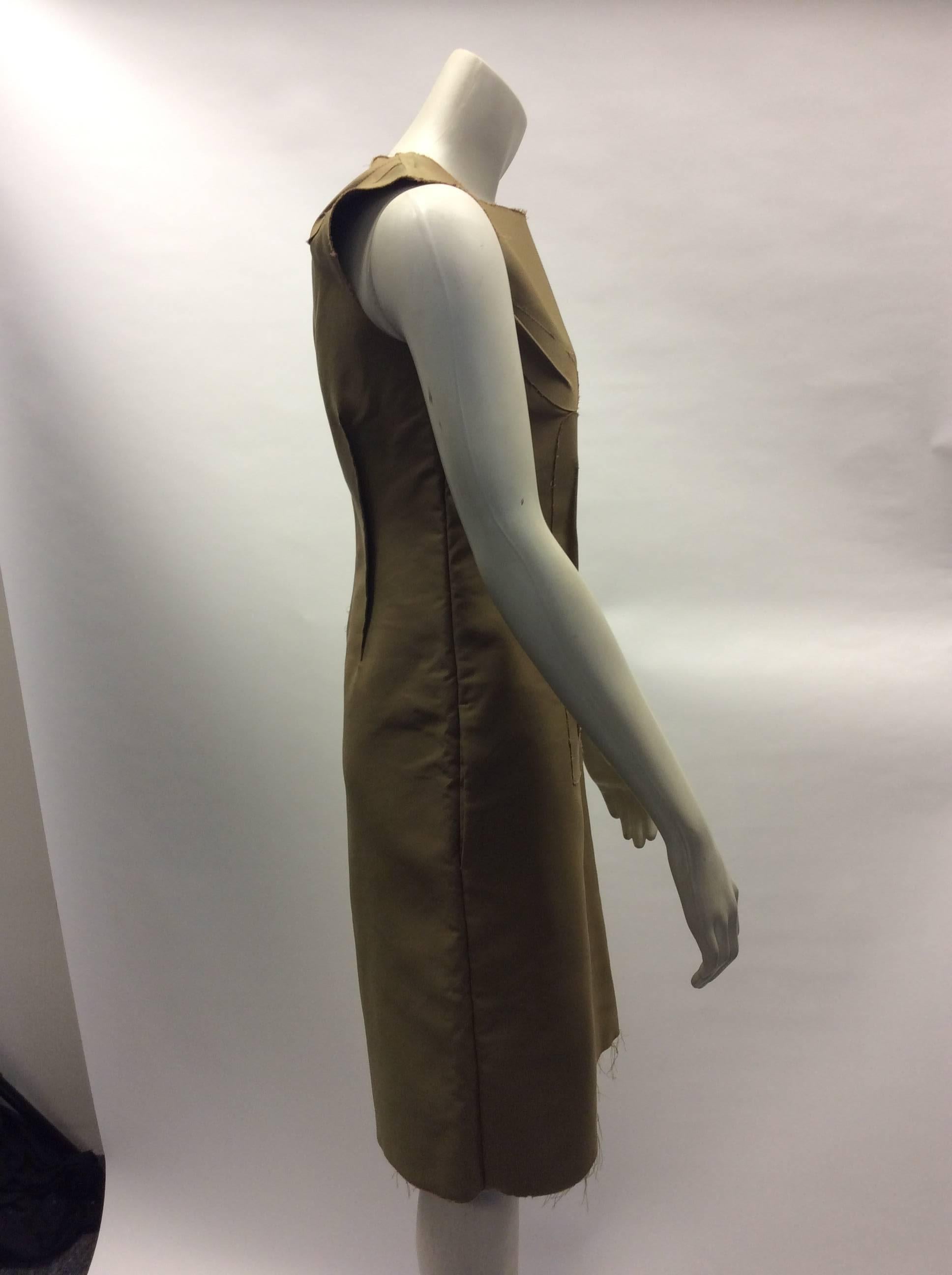 Women's Marni Khaki Frayed Shift Dress For Sale