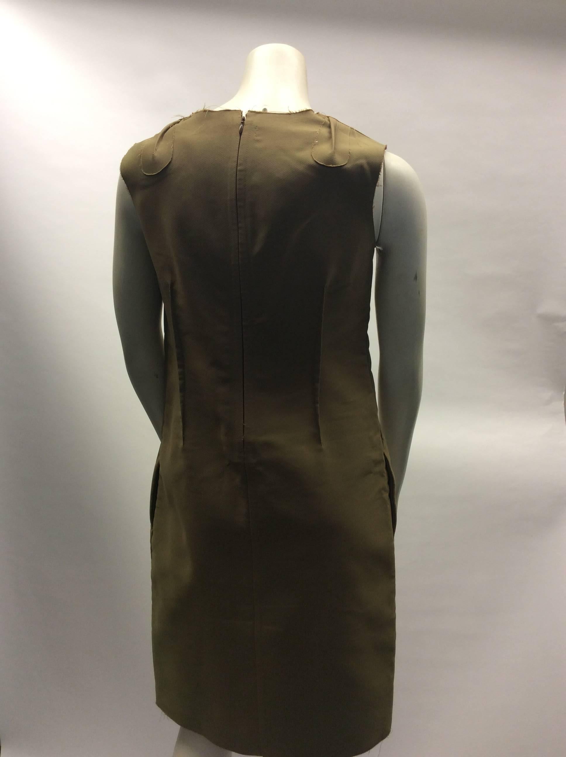 Marni Khaki Frayed Shift Dress In Excellent Condition For Sale In Narberth, PA
