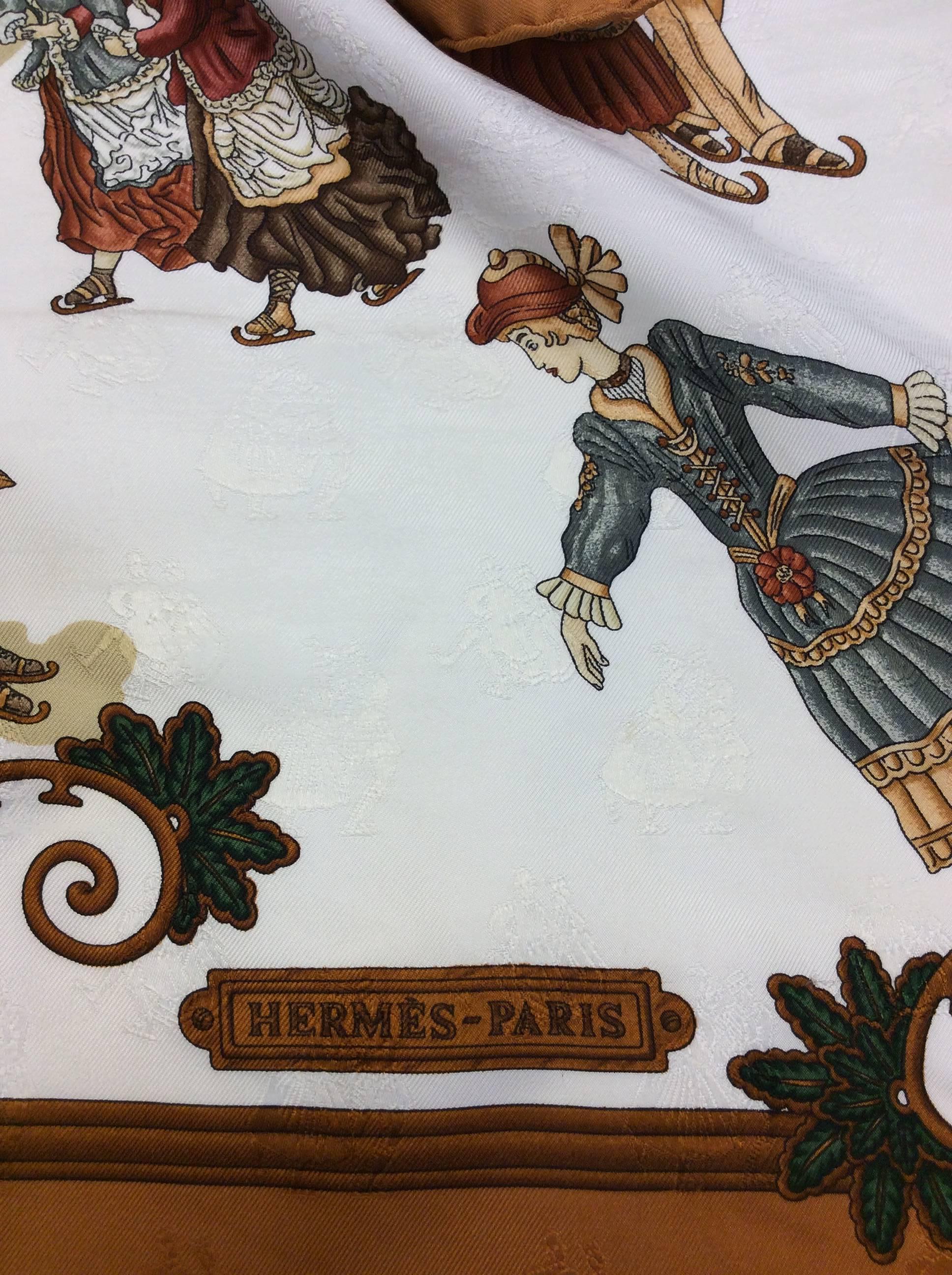 Brown Hermes Colonial Printed Silk Scarf For Sale