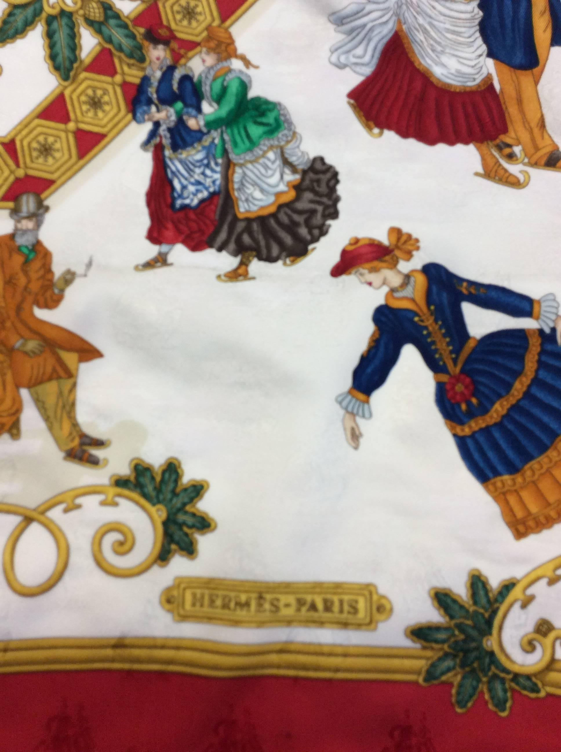 Hermes Red Printed Silk Scarf In Excellent Condition For Sale In Narberth, PA