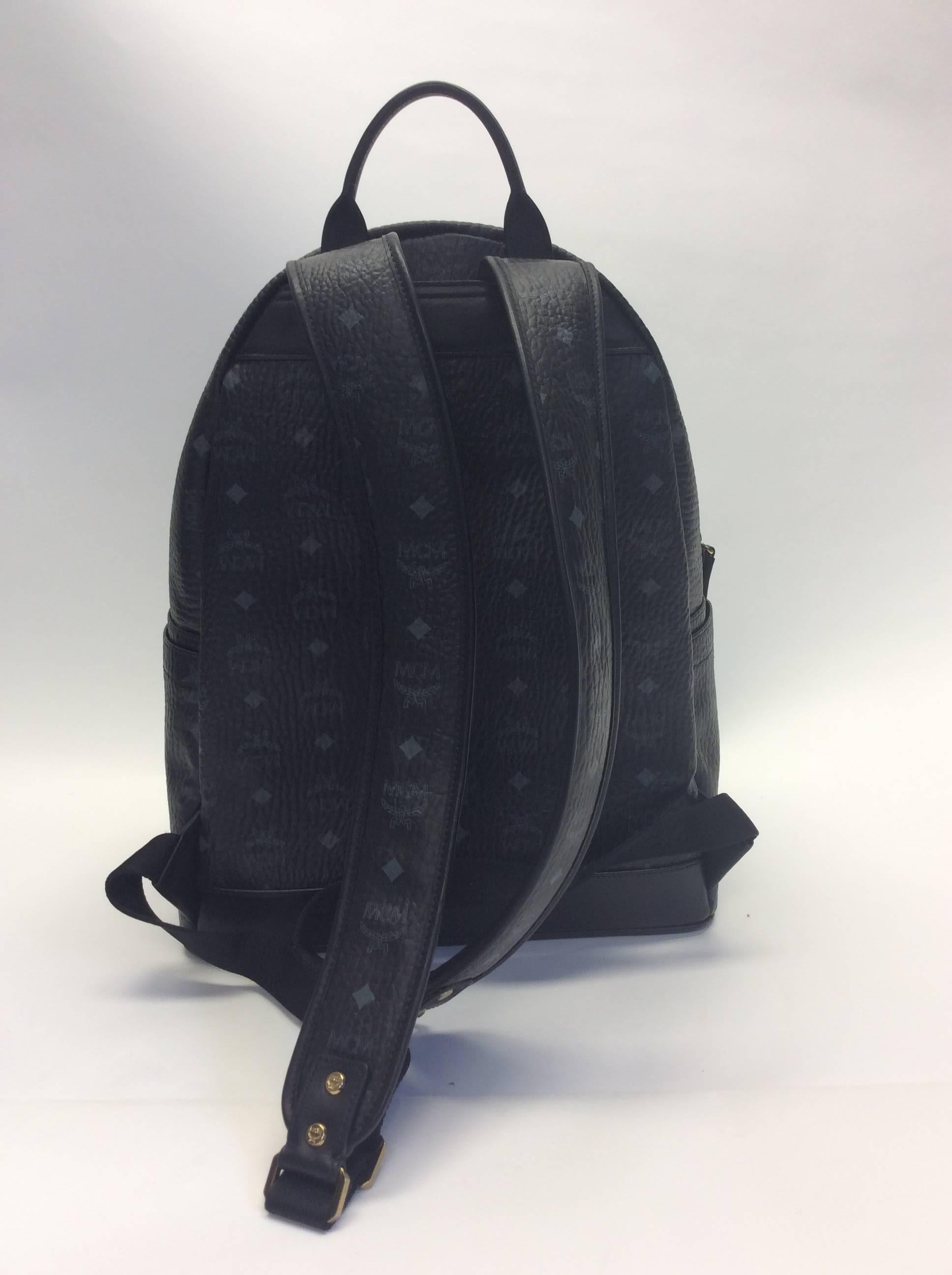 Women's MCM Leather Logo Studded Black Backpack For Sale