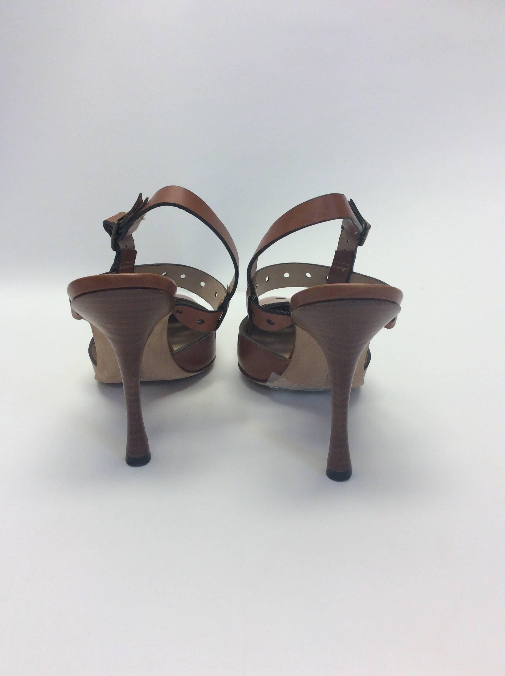 Brown Manolo Blahnik Leather Heels With Cutouts For Sale