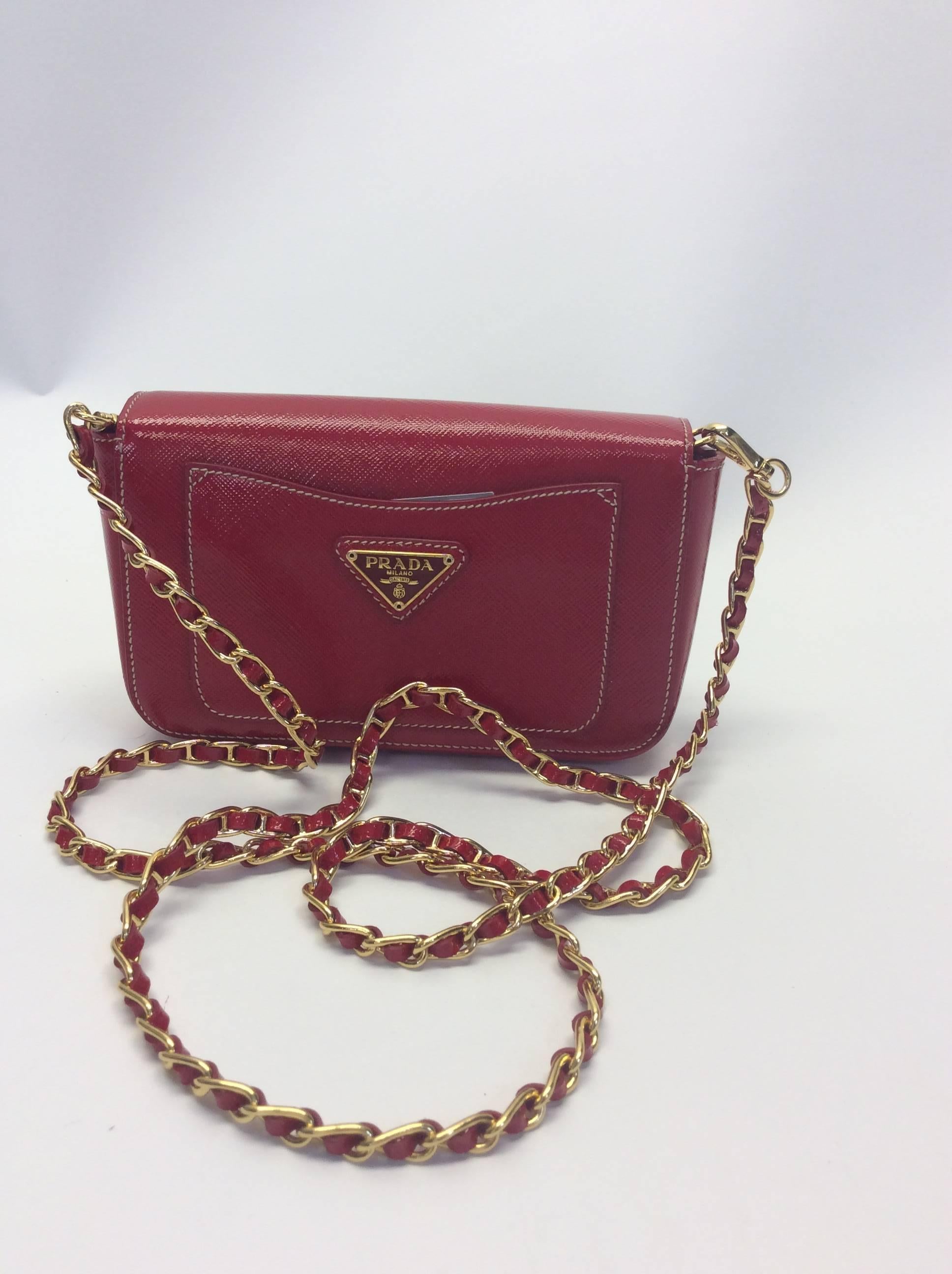 Brown Prada Petite Red Patent Leather Crossbody For Sale