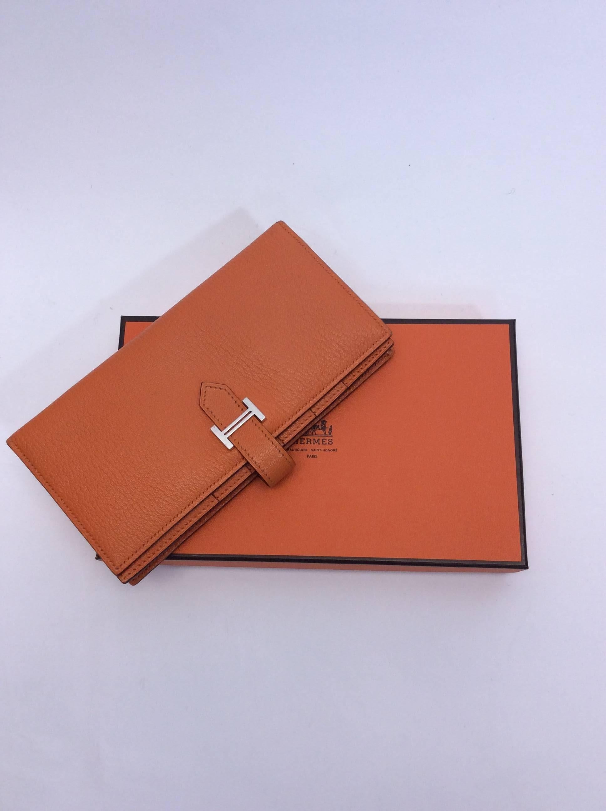 Hermes Orange Bearn Bifold Wallet For Sale 1